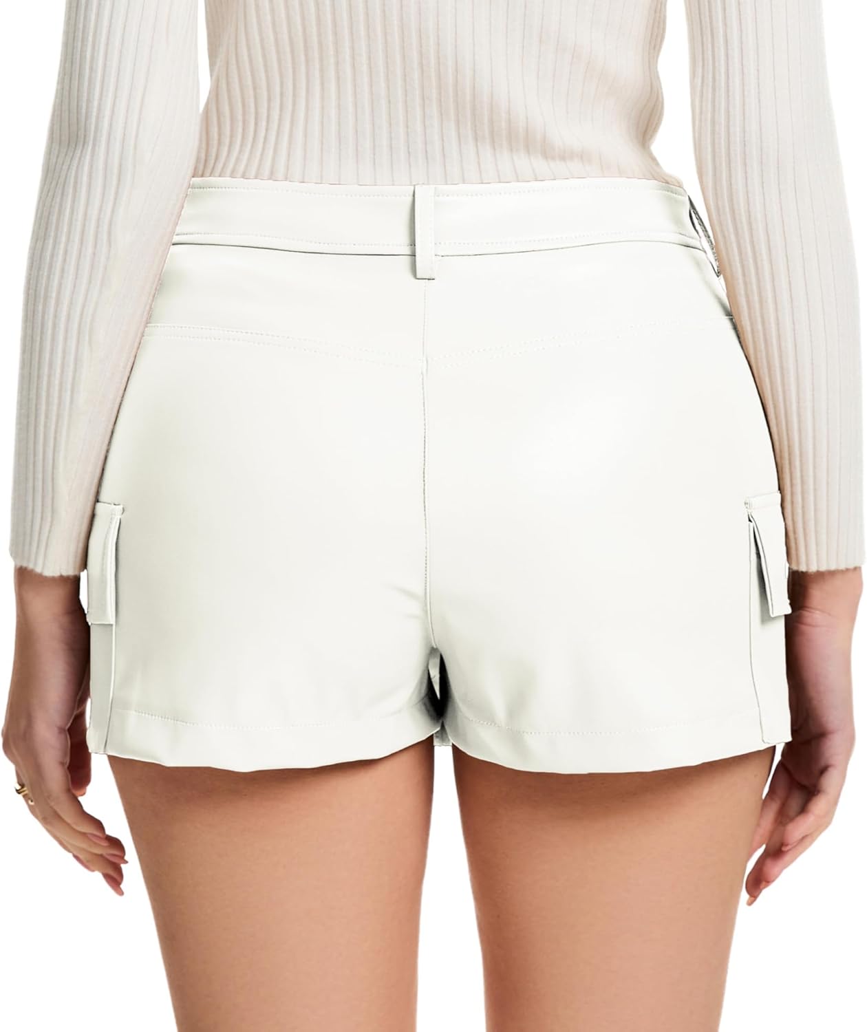 Zebaexf Women Sexy Leather Legging Shorts High Waist Faux Leg Stretchy Shorts with Pocket Bodycon PU Leather Skort