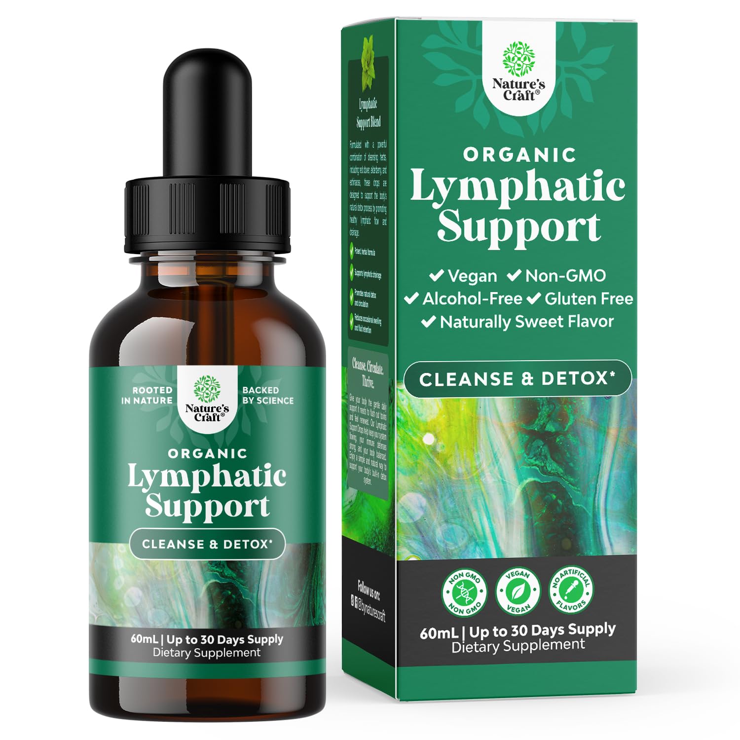 Certified Organic Lymphatic Drainage Drops - Herbal Lymphatic Cleanse and Immune Support Supplement with Echinacea Goldenseal & Red Clover Extract - Vegan Non GMO Alcohol and Sugar Free - 30 ServingsUSDA Organic
