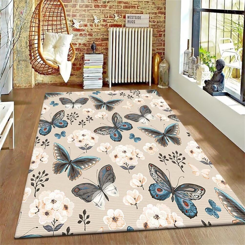 Tapis lavable antidérapant motif papillon bleu style gamer 90x120