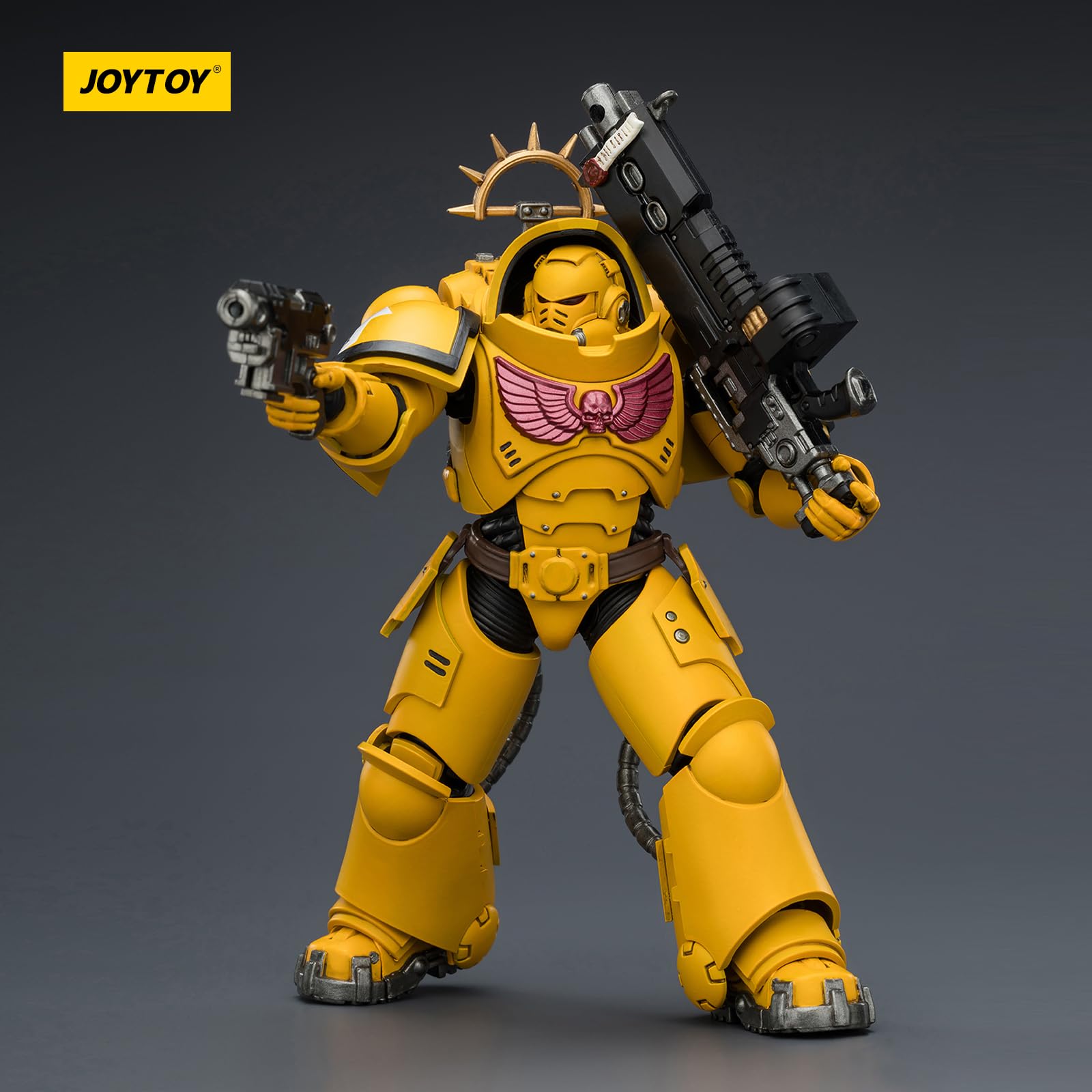 JOYTOY Warhammer 40k Space Marine 2, Game Edition Imperial Fists, intercesor pesado con rifle de perno pesado y pistola de perno 1/18, figura de acción para coleccionar y mostrar modelo