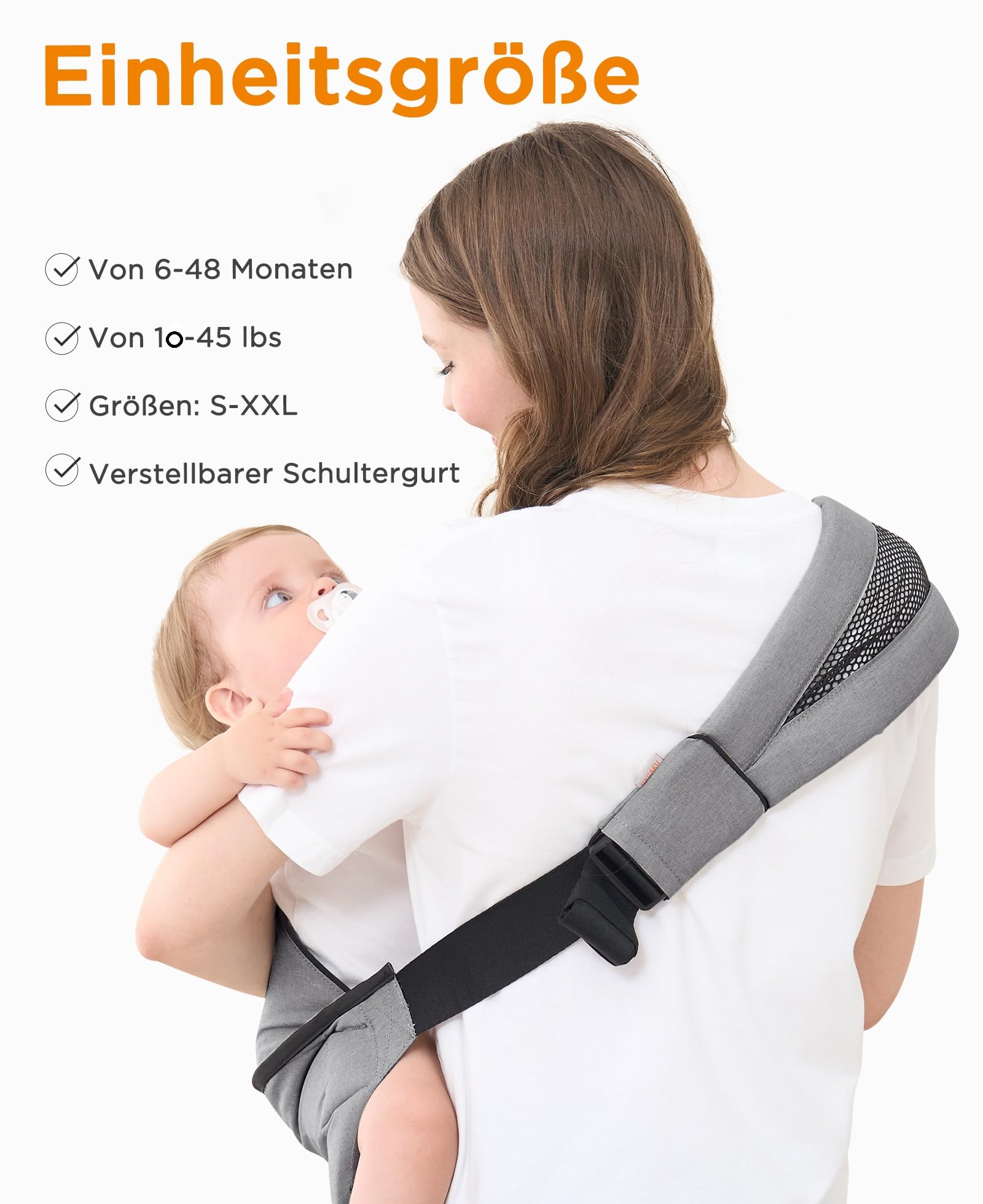 GAGAKU Cinghie Per Bambini Tracolla Imbottita Regolabile Portabebè Ergonomico Portatile Con Seggiolino Antiscivolo Per Neonati E Bambini Piccoli (10-45lbs) - Grigio