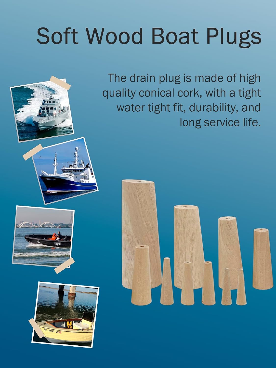 Soft Wood Plugs Tapered, 10pcs Marine Tapered Thru Hull Emergency Soft Wood Plugs Drain Plug Boat/Yacht Parts and Accessories