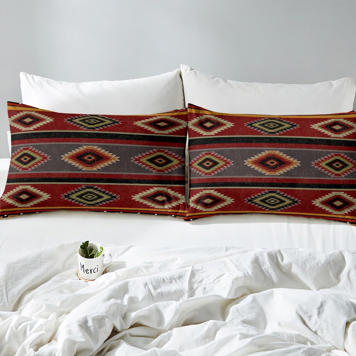 Feelyou Southwestern Geometric Bed Sheets Set Southwest Native American Design Bedding Set Queen Size Boho Fitted Sheet with 16 Inch Deep Pockets Women Men Tribal Room Decor Breathable Soft