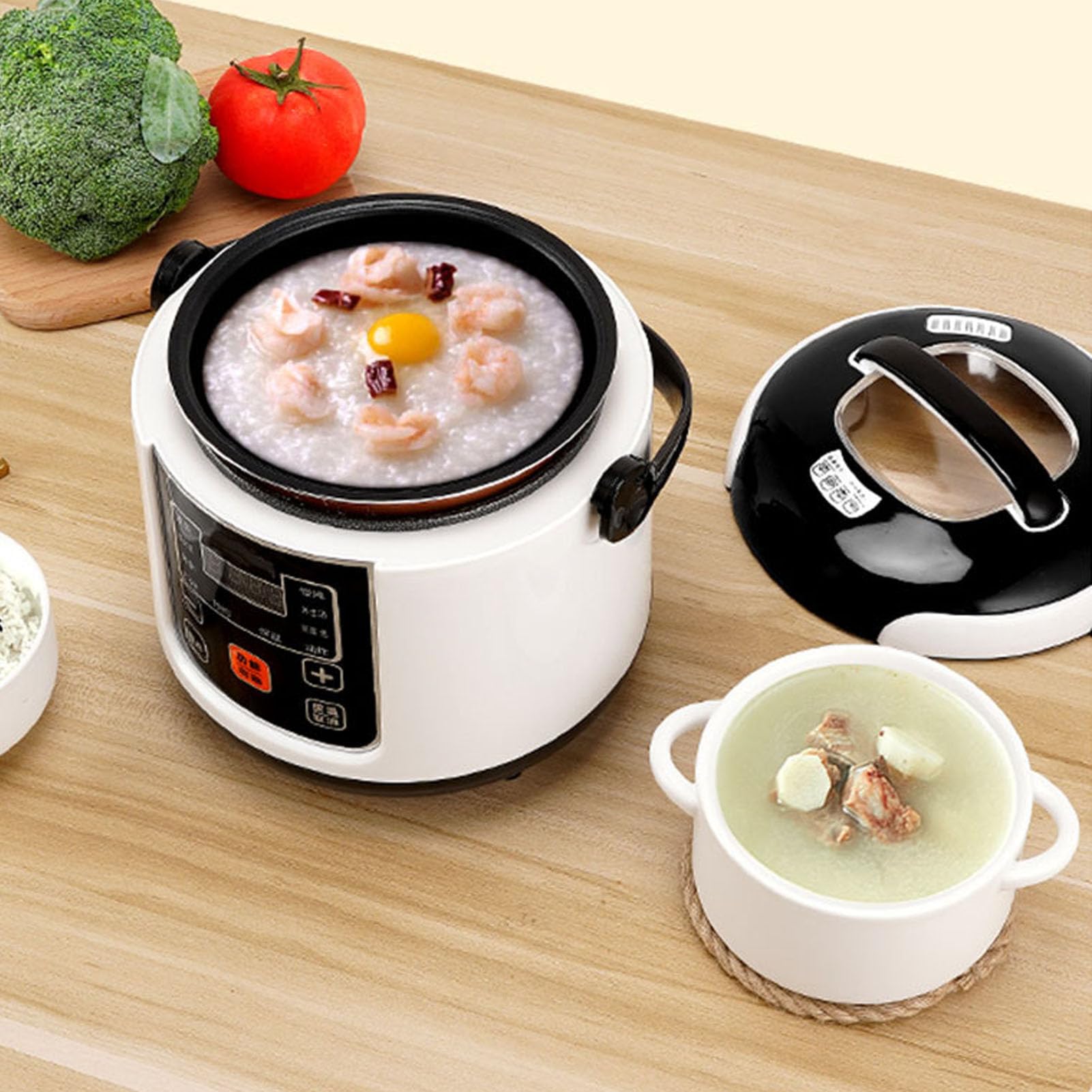 Mini Cuociriso, Cuociriso Personale 24V 200W 2L Piccolo Cuociriso da Viaggio Rivestimento Antiaderente Arrocera Eléctrica Pequeña con Funzione di Isolamento per Cucinare Riso,