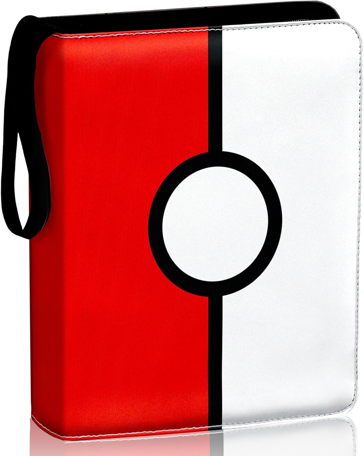 Card Binder 13"x10.5"x1.8", PU Leather Zipper Case with Handle, 9 Pocket Double Sided Pages, Holds 900 Cards, Red White Design, 3 Ring Binder with Velvet Liner for Collectible Cards