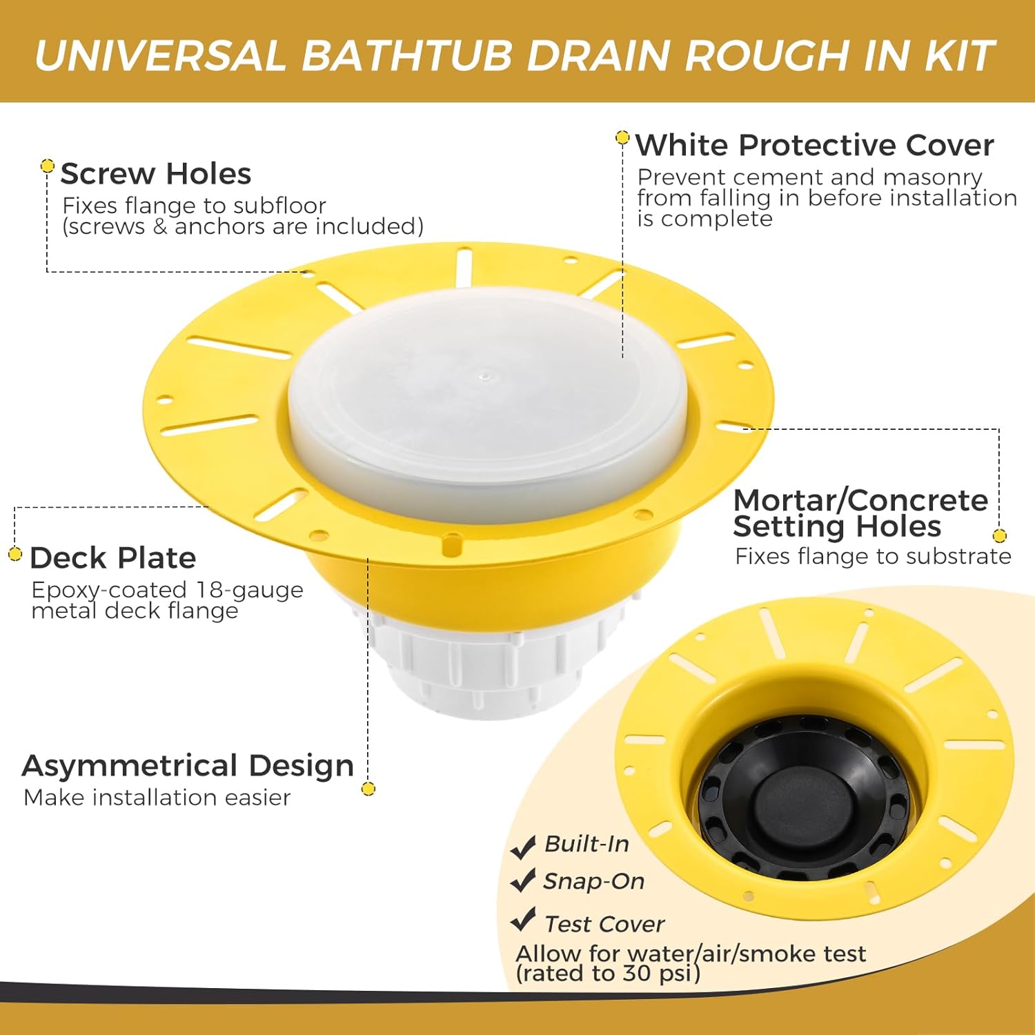 Freestanding Bathtub Drain Rough-in Kit, Bathtub Drain Kit with PVC Plastic Adapter and Brass Tail Pipes Compatible with All Freestanding Bathtubs, Floor Mounted Bathtub and Copper Bathtub