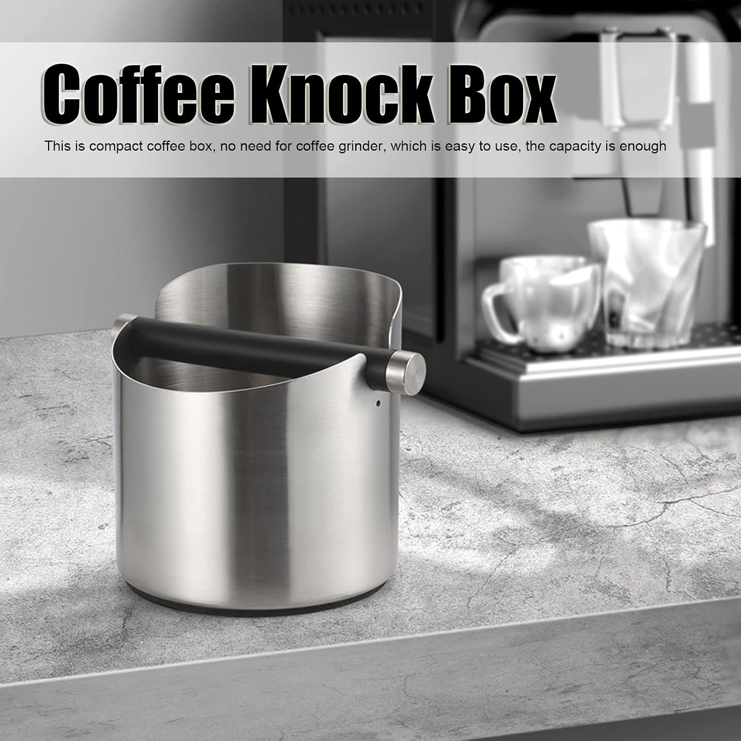 Espresso Knock Box, Used Coffee Grounds Container Coffee Grounds Knock Box Espresso Dump Bin with Removable Bar and Non Slip Rubber Base for Home Restaurants Bars (Stainless steel color)