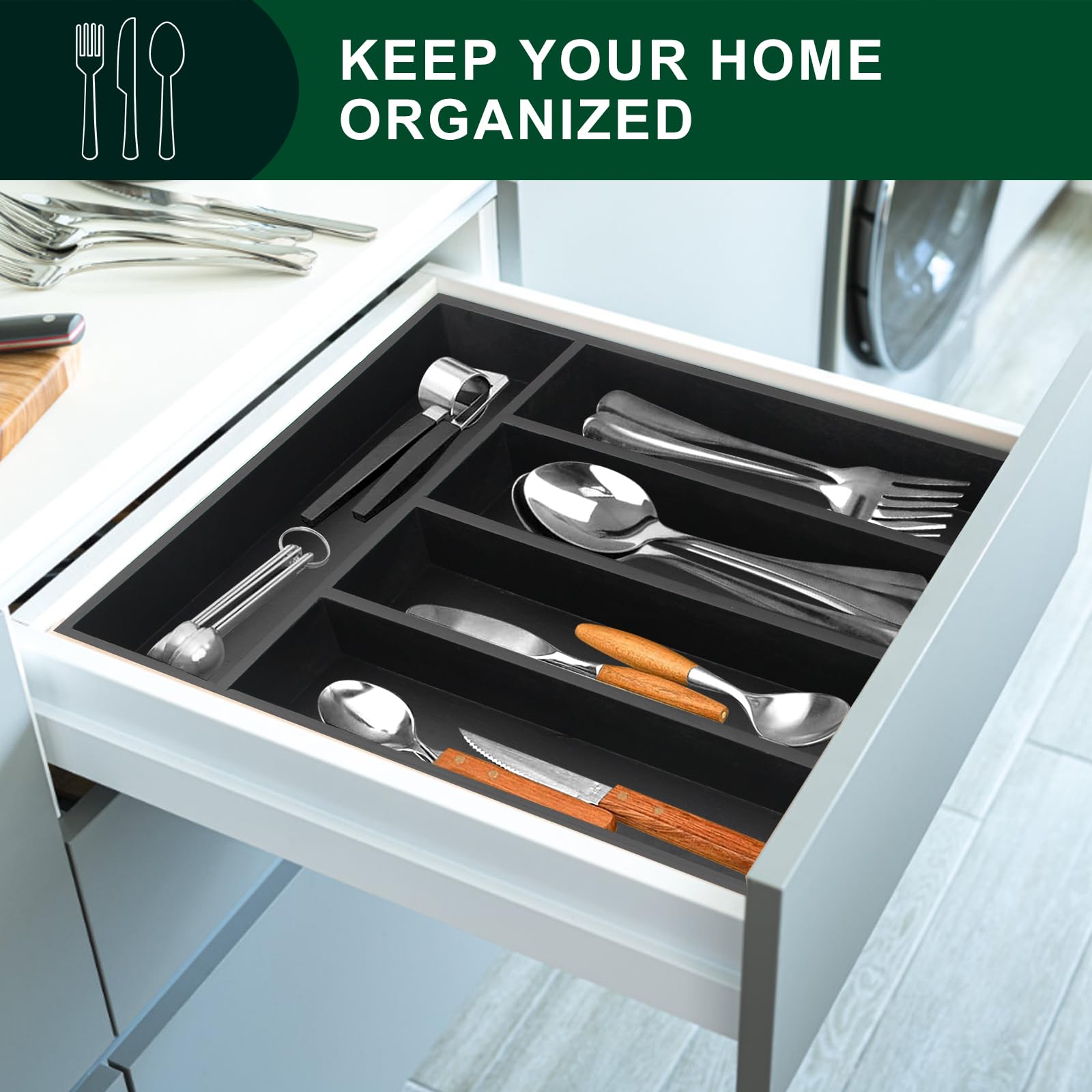 Ayiaren Organizador de cubiertos de cocina pequeño, organizador de cajones de utensilios de madera, bandeja estrecha de cubiertos de madera, organizador de cubiertos para cajón, cuchara, organizador