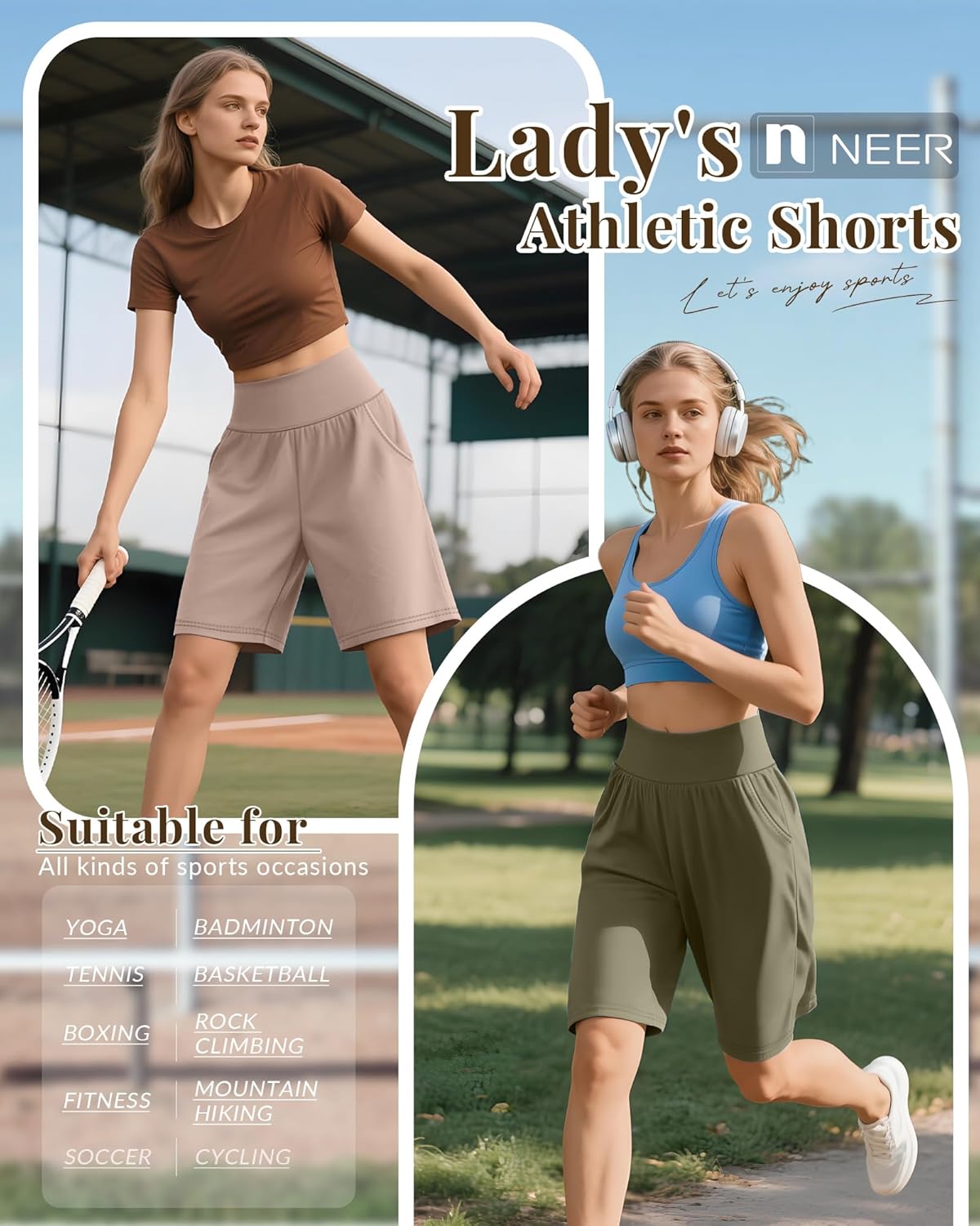 Neer 3 Pack Women's Bermuda Shorts, High Waist Basic Stretch Casual Bottoms Knee Length Summer Athletic Short with Pockets - Image 2