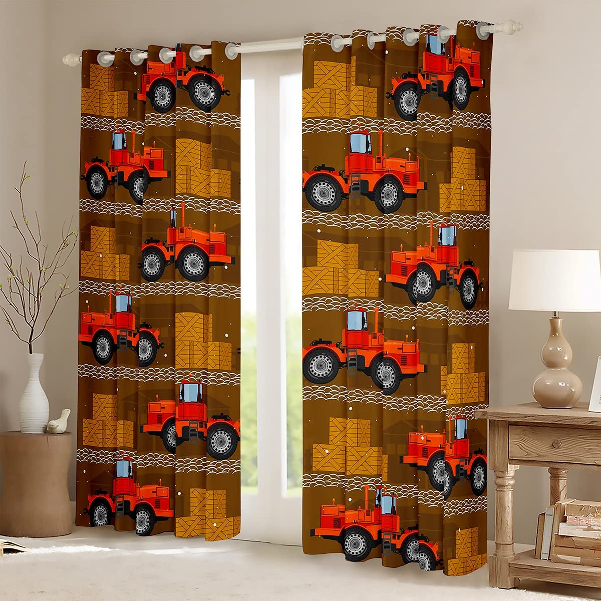 Cortinas Opacas de grúa de niveladora de maquinaria de Dibujos Animados (30% -50%) Vehículos Camión de oscurecimiento de Coche Ventana Dreapes Cortina de Coches para Dormitorio Adultos Tratamientos d