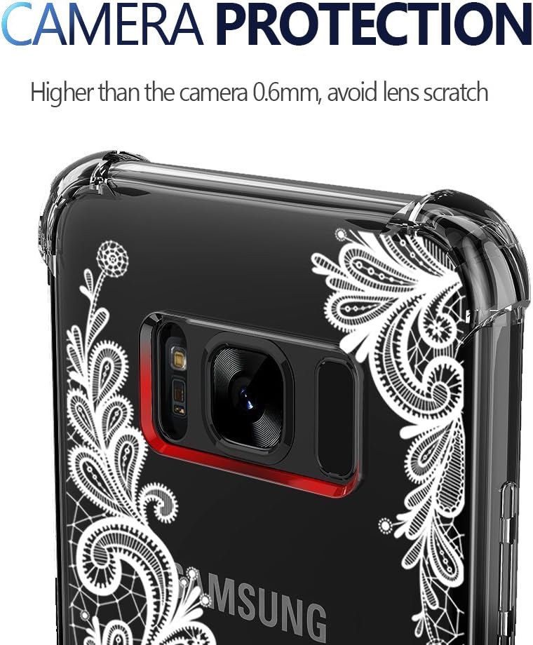 Galaxy S8 Plus Case Clear with Lace Design Shockproof Protective Case for Samsung Galaxy S8 Plus 6.2 Inch Cute Henna Flowers Pattern Flexible Slim Rubber White Floral Cell Phone Cover for Girls Women