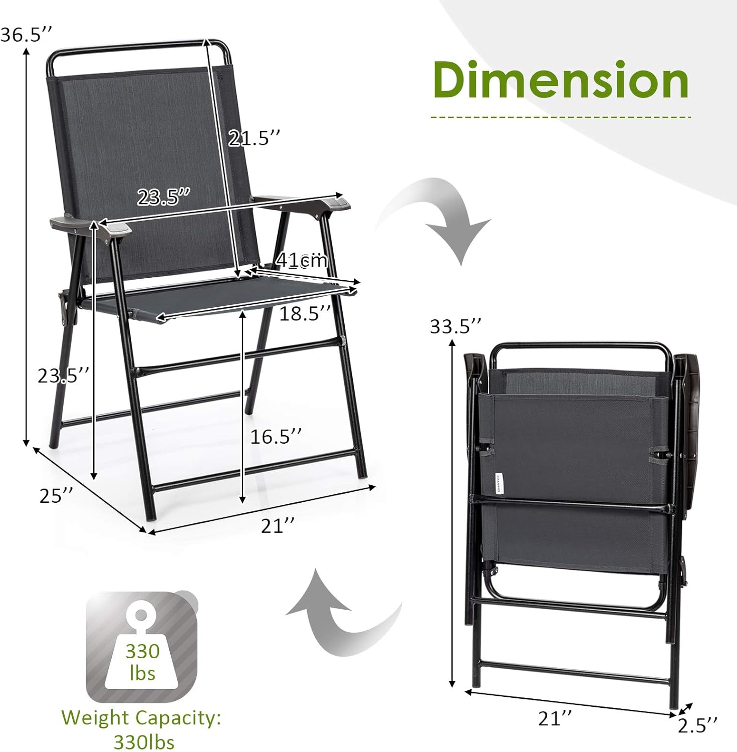 Hysache Patio Folding Chairs Set of 4, 4pcs Portable Dining Chairs, Patio Furniture Chair Set w/Curved Armrest & High Backrest for Garden, Backyard, Lawn