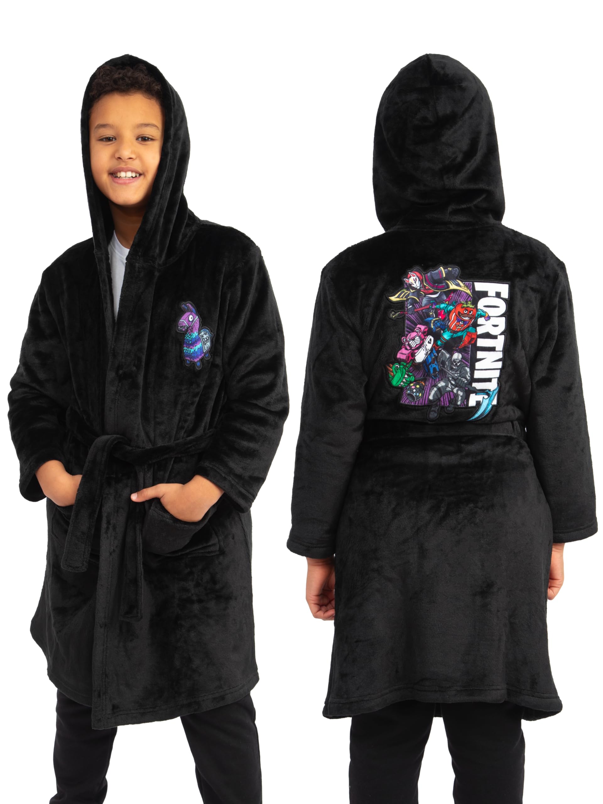 Fortnite Boys Dressing Gown, Gamer Kids Dressing Gown, Kids Bathrobe, Black 5-6 Years