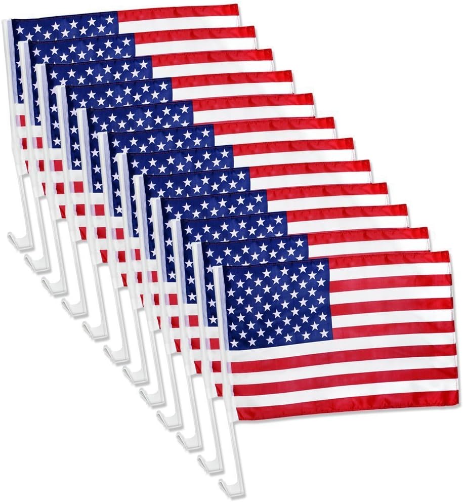 12x US American Patriotic Car Window Clip USA Flag 17" x 12" - Pack of 12