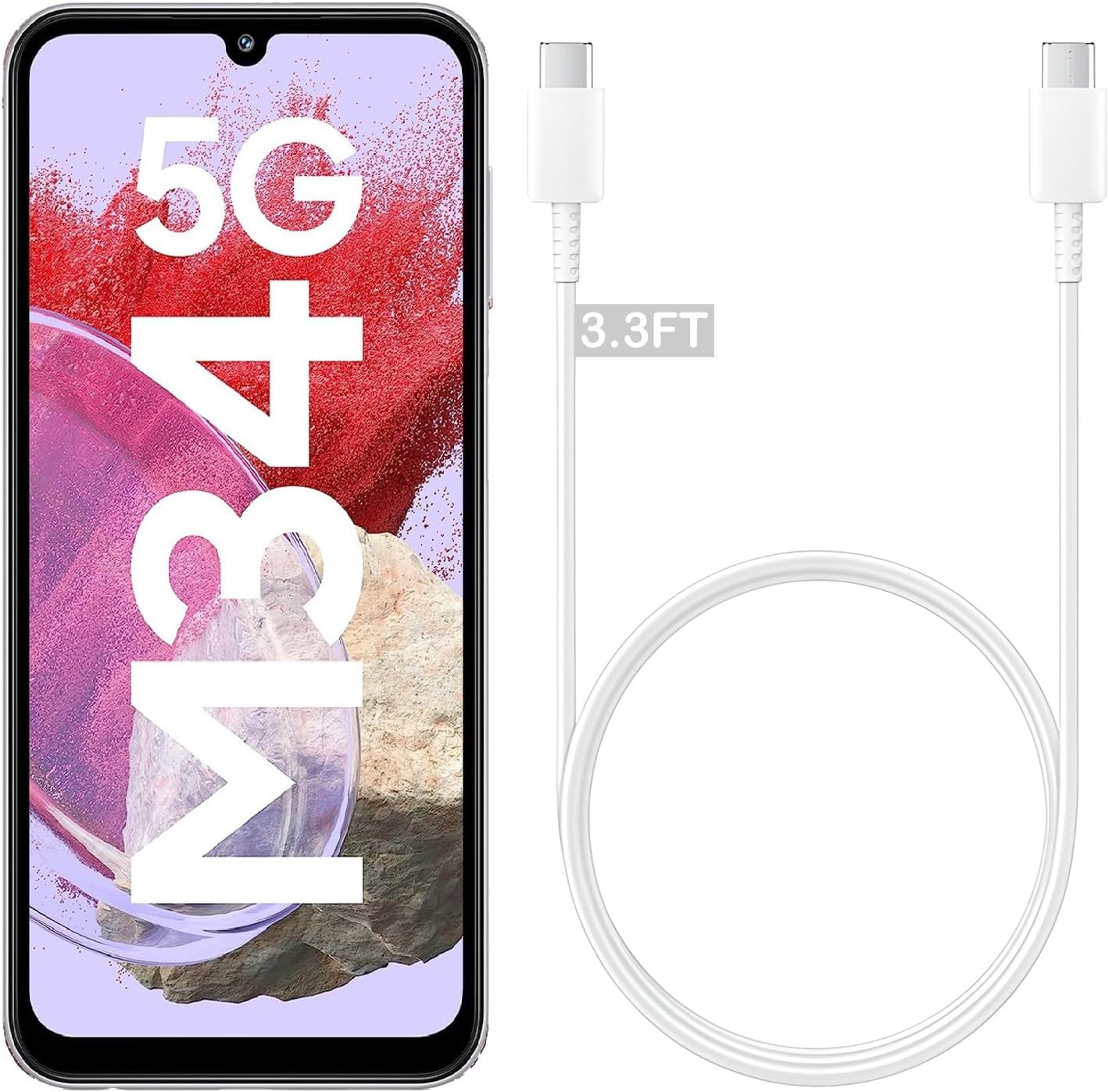 Samsung 25W Type C to C Super Fast Charging Cable Compatible with Samsung M34 5G and Other Devices USB-C Cable for PD Charger Support Phone Super Fast Cord, White