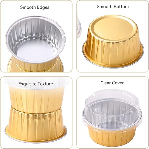 Miniatura 4 de Paquete de 50 moldes para cupcakes con tapas, moldes para hornear cupcakes con tapas, moldes de aluminio antiadherentes para magdalenas, mini latas