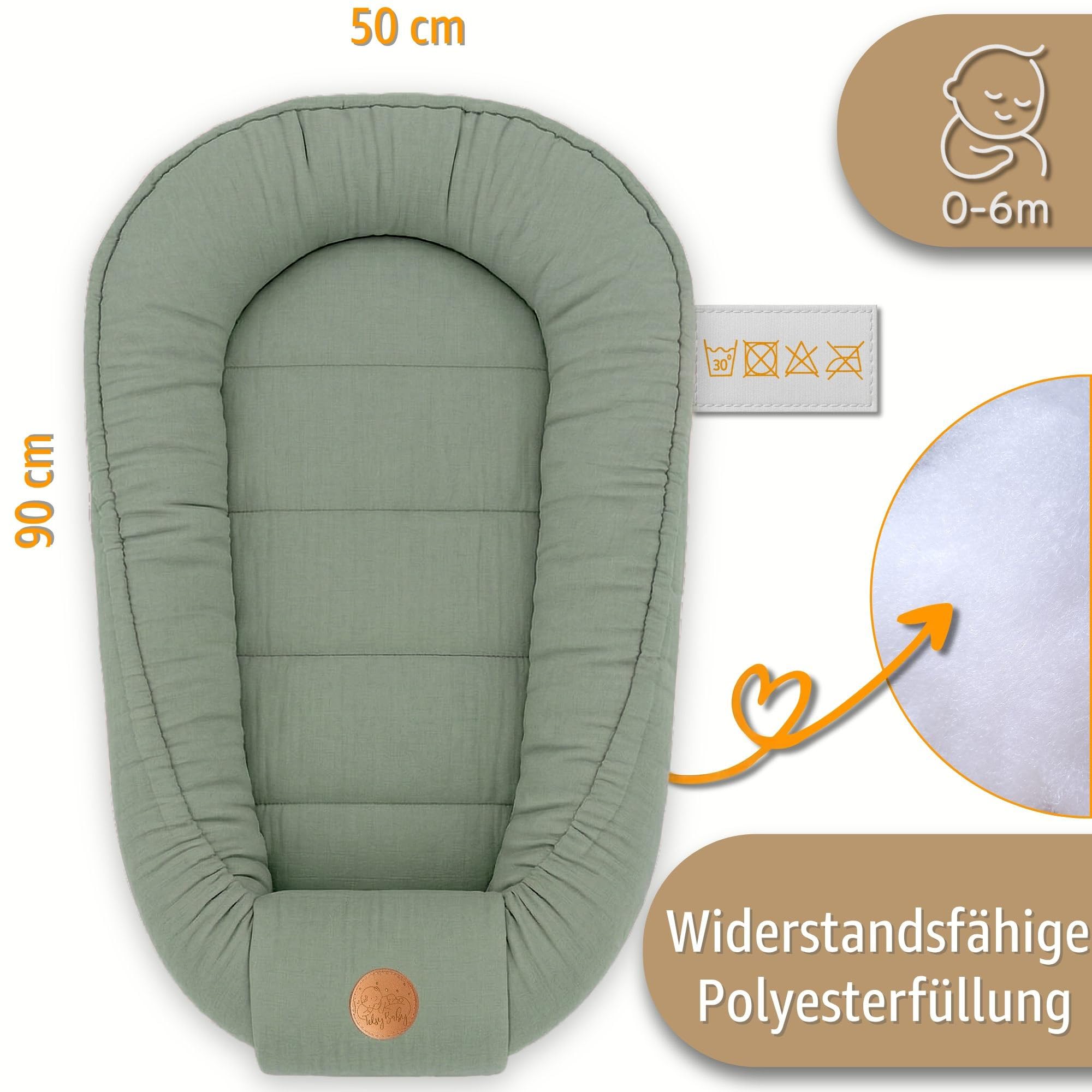 Mousseline Réducteur de Lit Bébé 90x50cm en Coton Cocon polyvalent pour Nid d'Ange Couffin et Naissance pratique et léger idéal pour le transport parfait pour filles et garçons Couleur Sauge