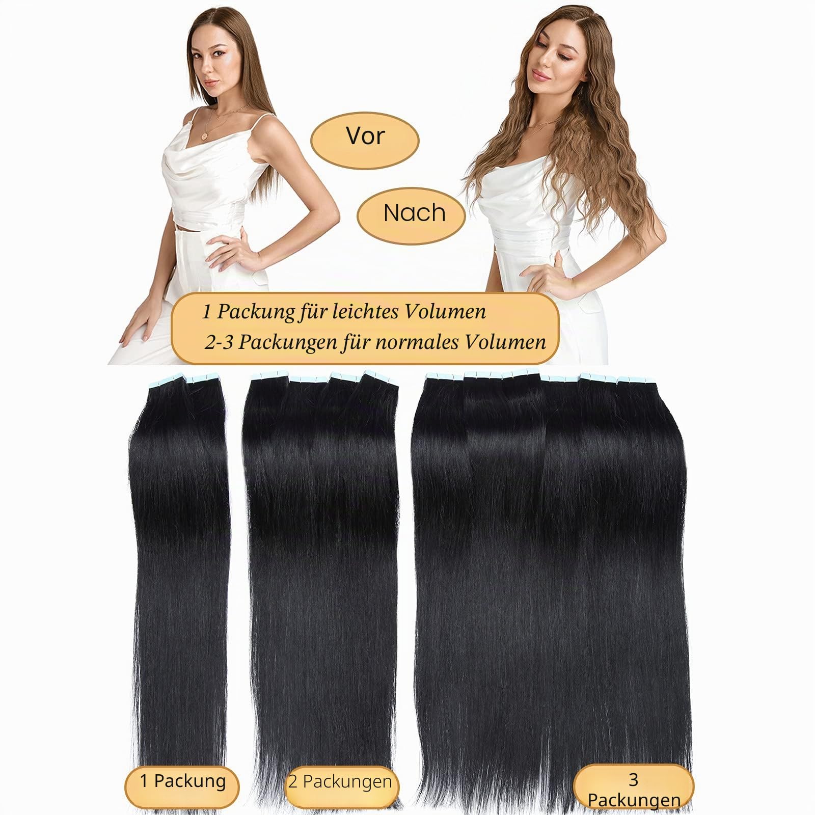 SEGO 40 Stück Tape in Extensions Echthaar Klebeband Haarverlängerung 100% Remy Human Haar Haarteil (+10 Tressen free tapes) 40 cm Hellbraun#6-2