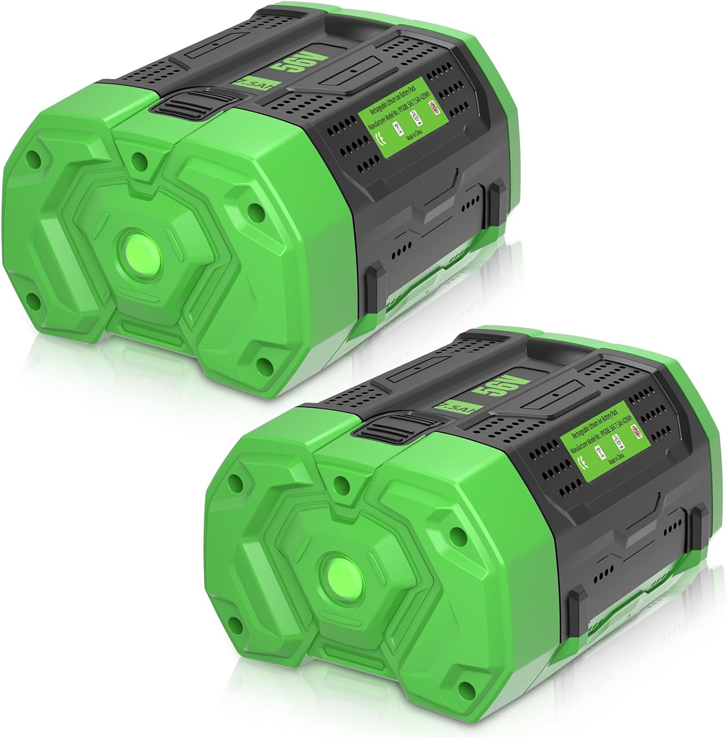 2Packs 7500mAh Ultra High Capacity Lithium ion Battery Replacement for EGO 56V Battery Compatible with EGO 56 Volt BA2800 BA2800T BA4200 BA4200T BA1400 BA1400T BA5600T Cordless Power Tools(Green)