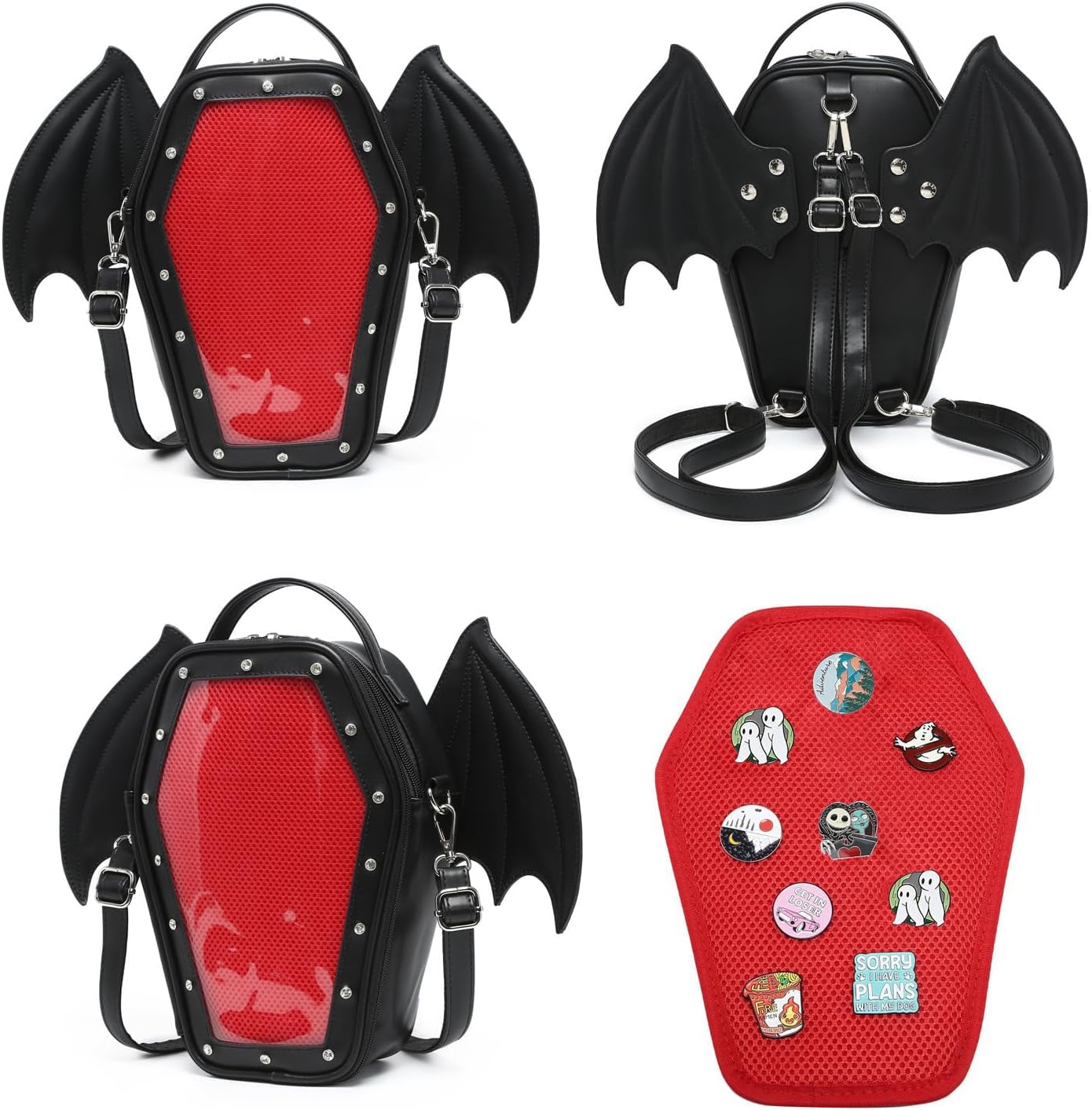 CHERRY SAUCE Gothic Coffin Shape Fashion Ita Bag Backpack Halloween Shoulder Bag, Detachable wings Purses Handbags - Image 8