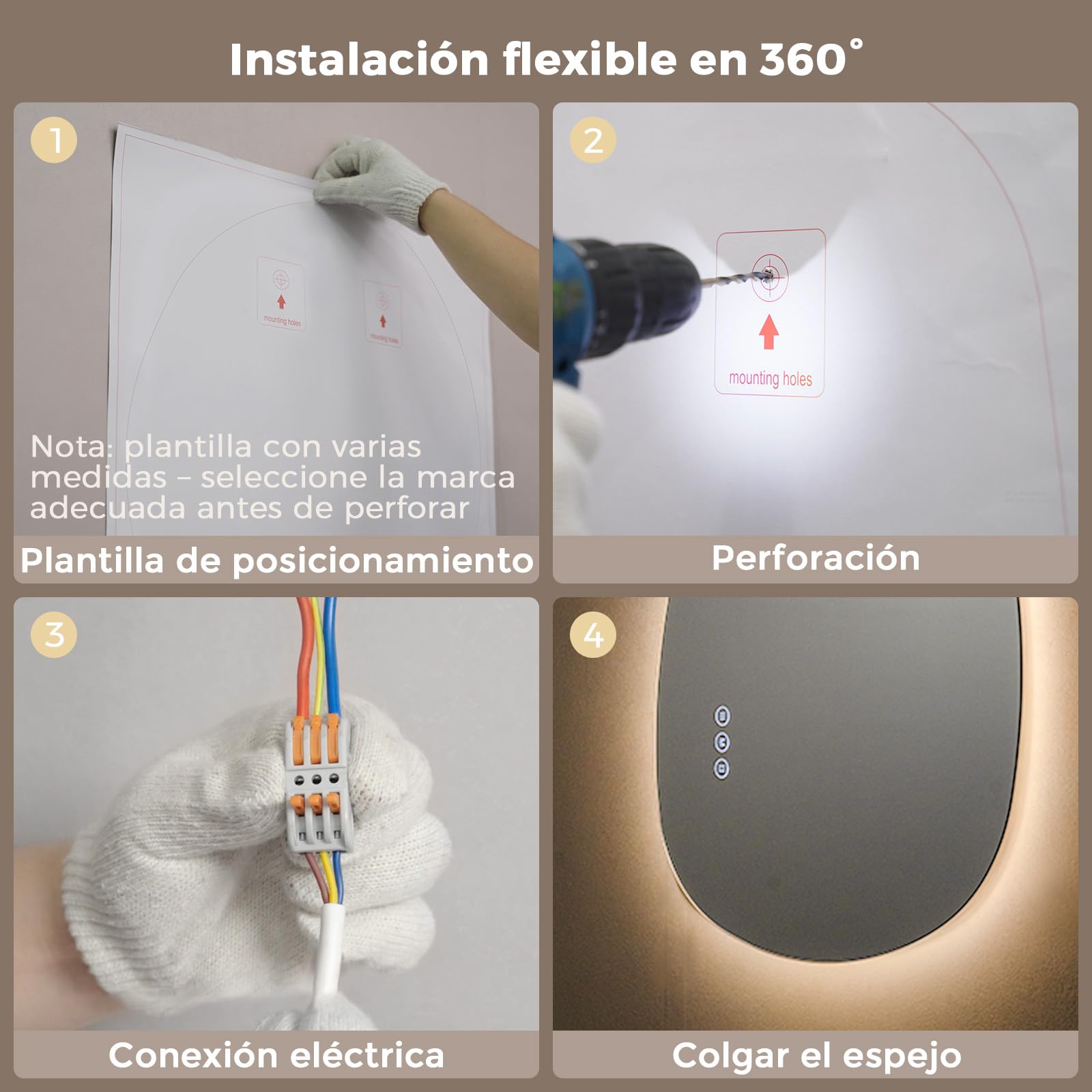 S'AFIELINA Espejo Baño con Luz LED Asimétrico e Irregular 60x45 cm | Espejos de Baño con LED Retroiluminado, Antivaho, Botón Táctil, Regulable, 3 Tonos de Luz, Montaje Horizontal o Vertical