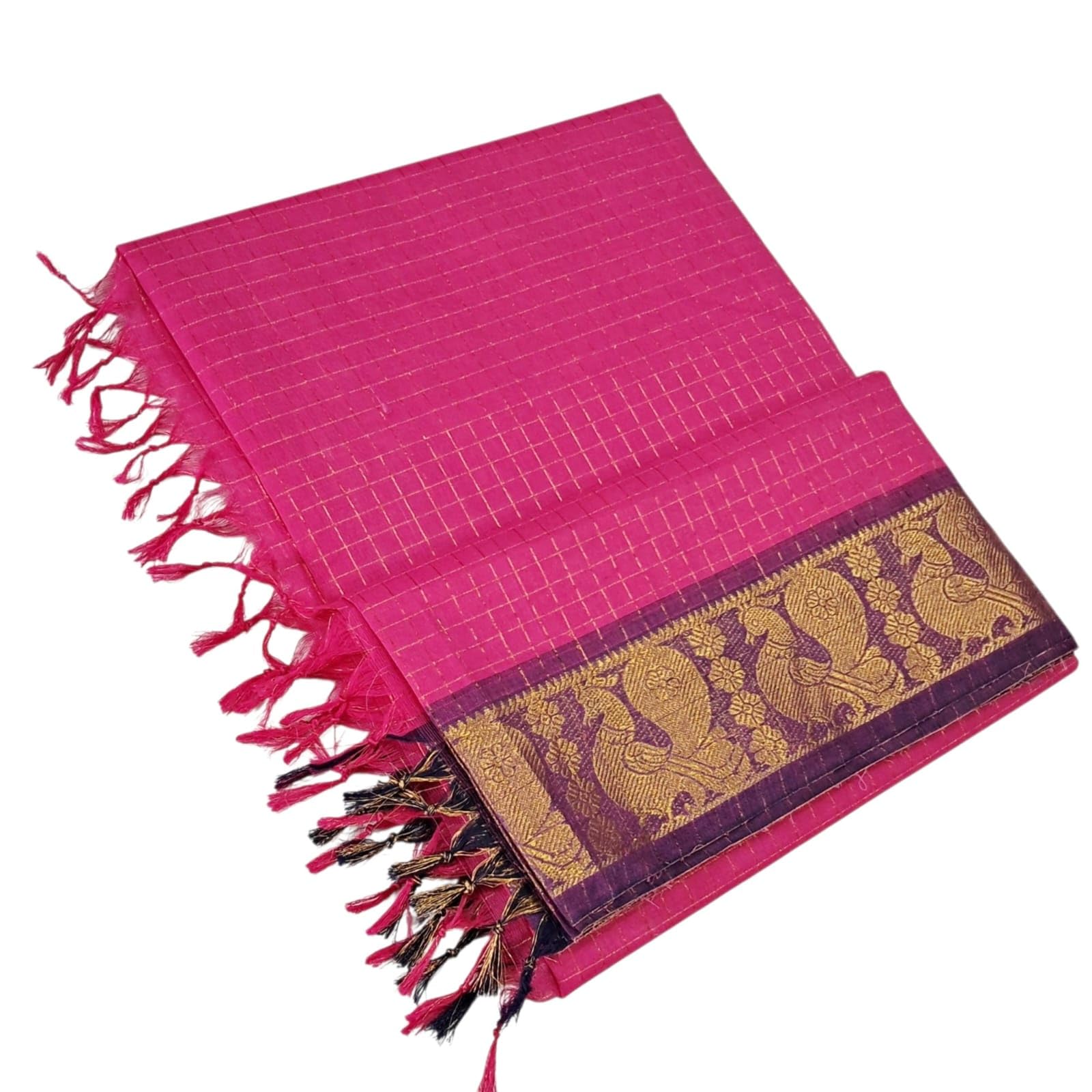 SRI AMMAN SAREES - Women's Jacquard Sungudi Cotton Jacquard Border Jari Checks Sarees With Chit Pallu (5.50mtrs)-image-42