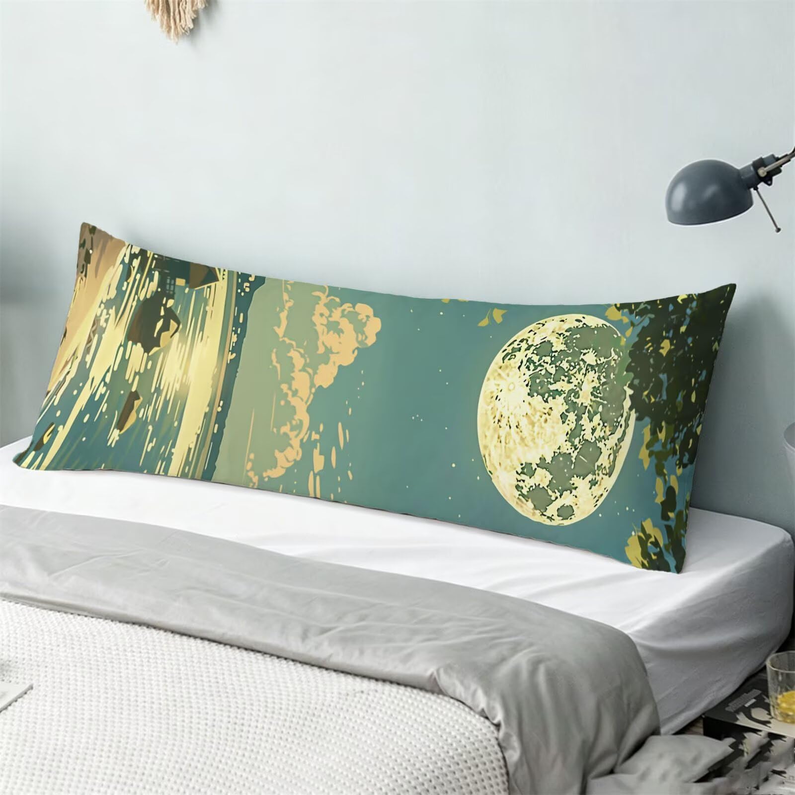 Funda de Almohada 60 x 180 cm Luna Protector Almohada 180 cm con Cremallera Invisible, Lino Durable y Transpirable Pillow Case Largas Paisaje Impresión a Doble Cara para Cama, Sofá y Dormitorio dg-562
