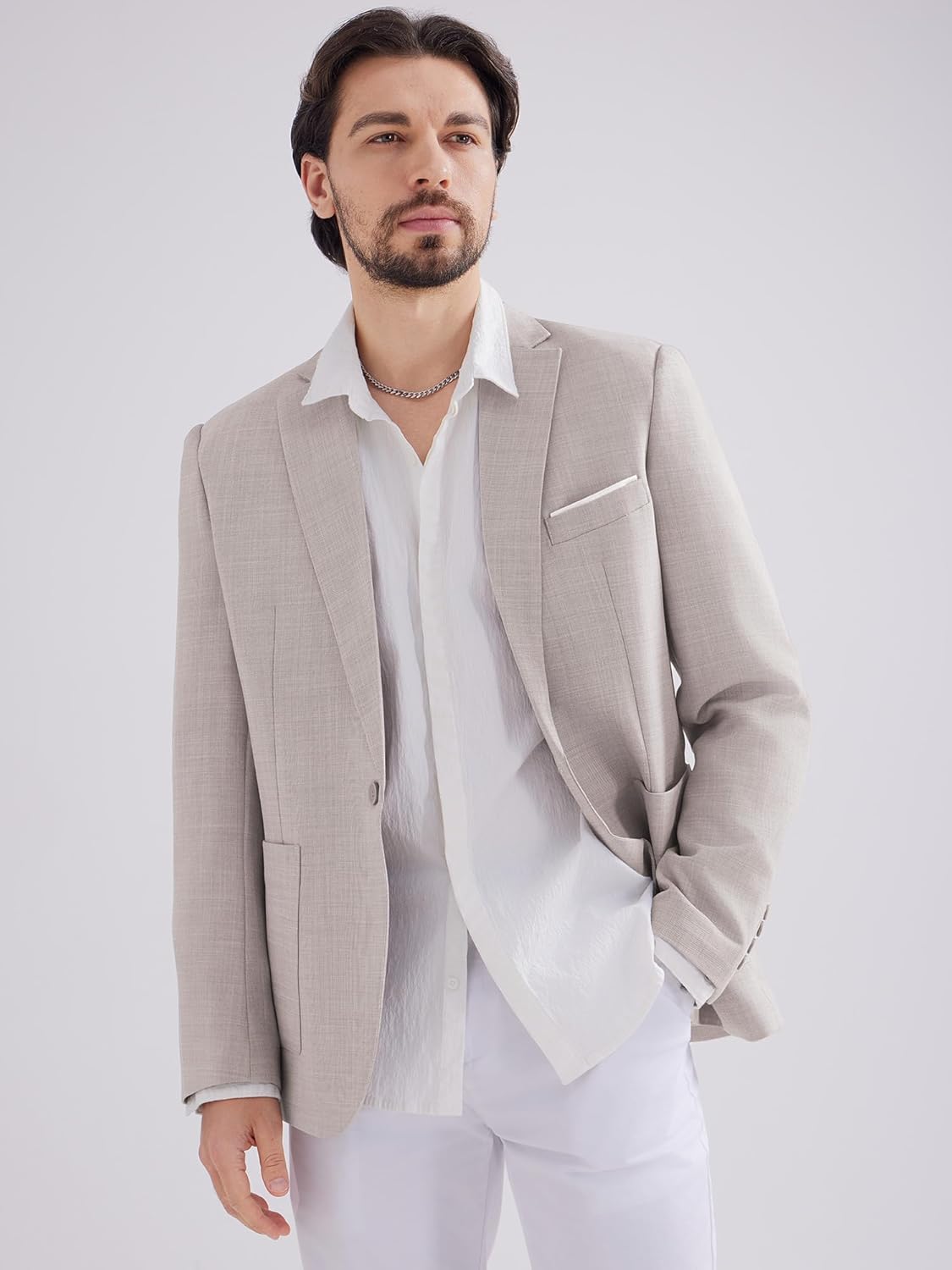 MAGE MALE Men's One Button Blazer Lightweight Casual Sport Coats Solid Color Suit Jacket - Image 2