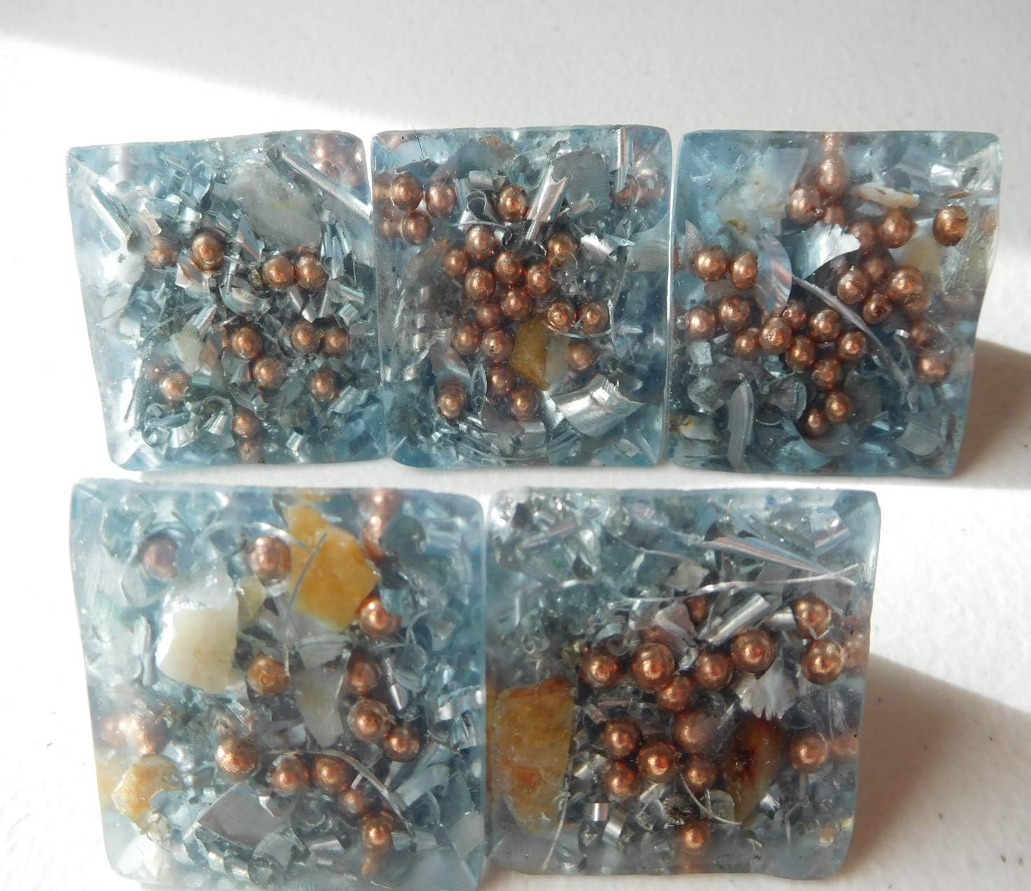 5 Light Blue Small Pyramids Crystal Orgone Generator Energy Accumulator PERFECT GIFTING TOOL!!!! Made 7.83/432/528Hz Frequency with OM Chants Many Beautiful Ingredients!!