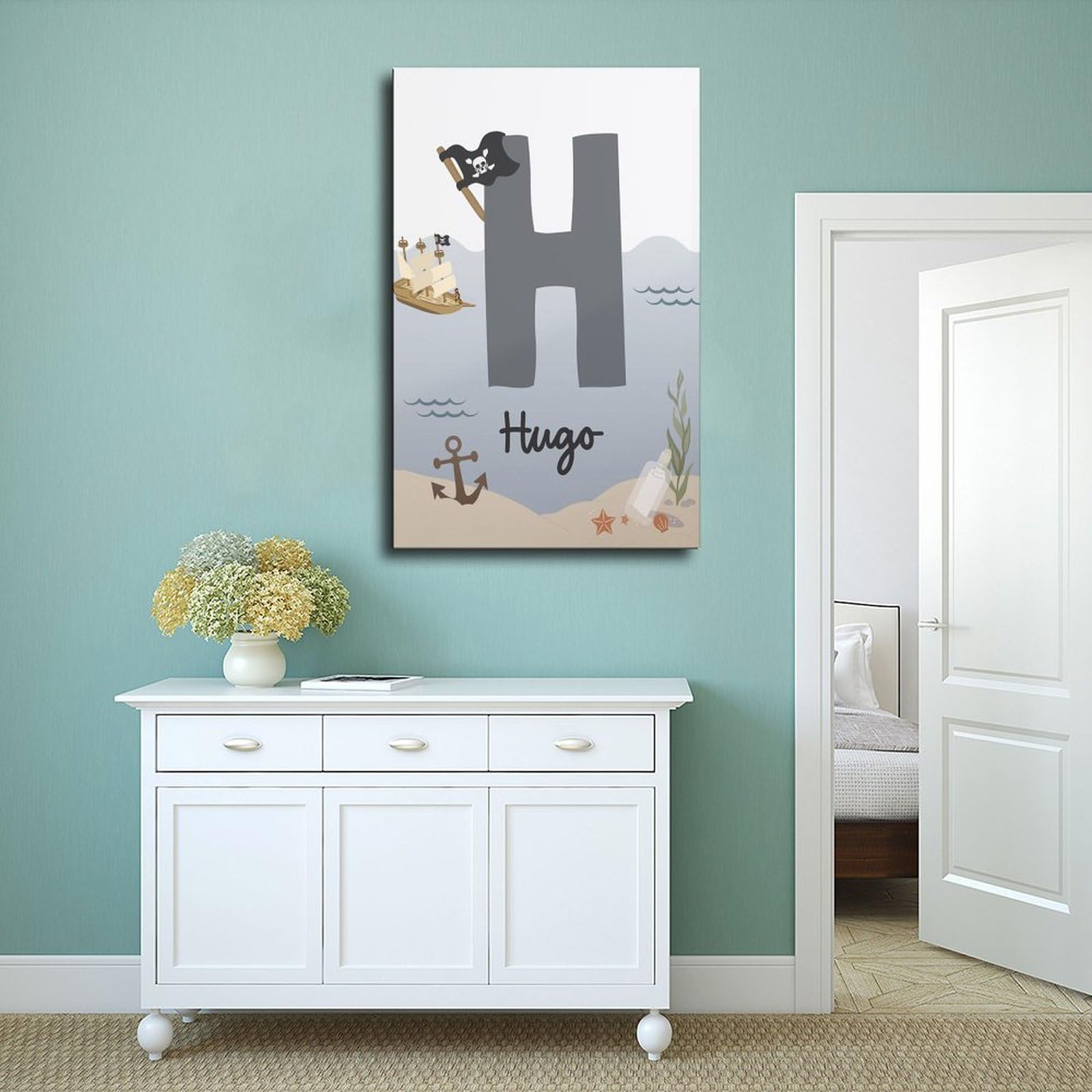 Poster sur toile avec thèmes éducatifs de l'alphabet de A à Z (14) - Décoration murale pour salon, chambre à coucher - 40 x 60 cm