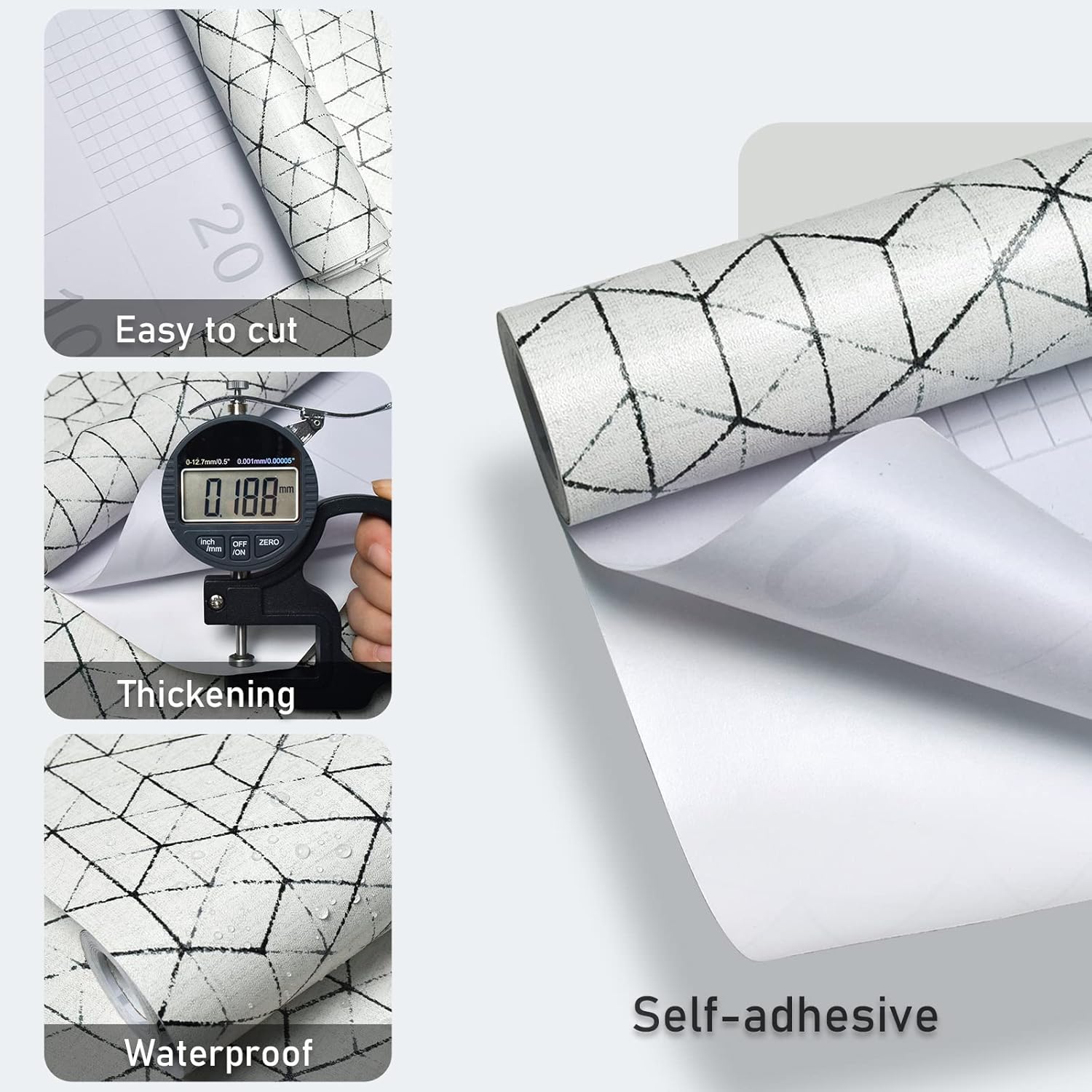 MelunMer Black and White Peel and Stick Wallpaper Boho Contact Paper for Cabinets Removable Self Adhesive Wallpaper Geometric Modern Contact Paper Bathroom Bedroom Waterproof 17.3”×78.7”