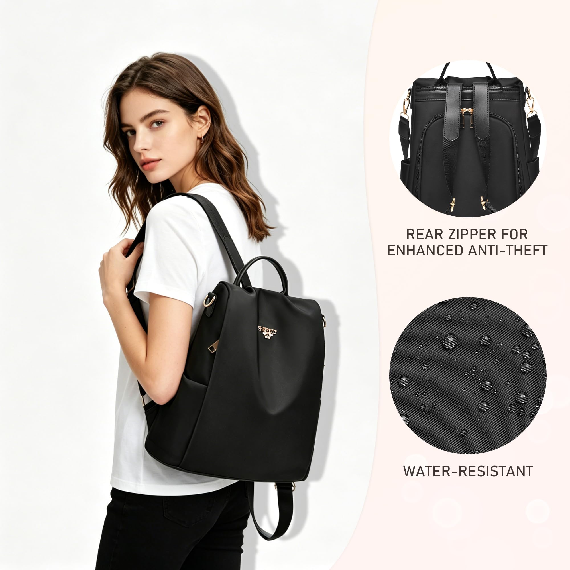 shepretty Sac à dos antivol imperméable pour femme