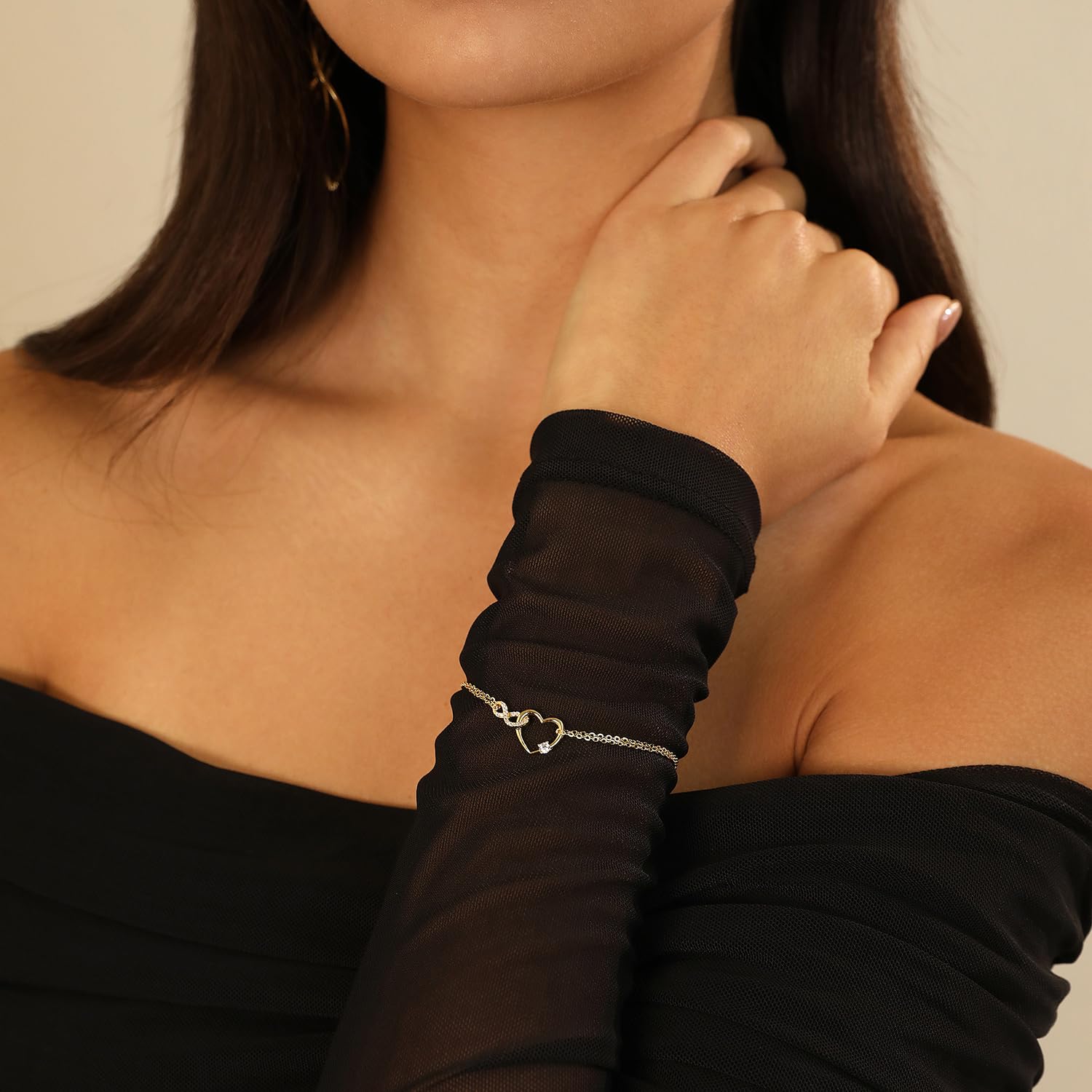 Meissa Bracelet pour femmes en forme de coeur Bracelet double couche en argent 925 plaqué or rose réglable Cadeaux d'anniversaire et de Noël pour femmes Maman Épouse Fille