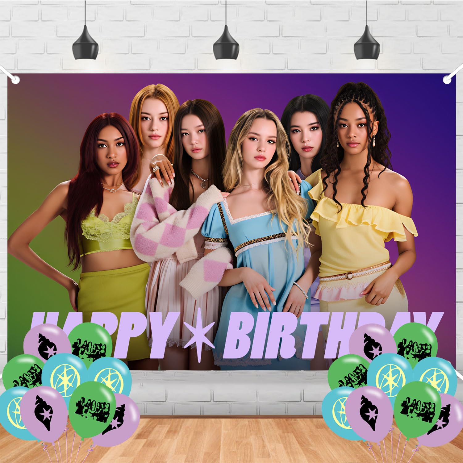 Photo 1 of Katseye Birthday Decorations,59x35.4 in Katseye Kpop Music Team Happy Birthday Backdrop Ballons for Fans Birthday Party Supplies