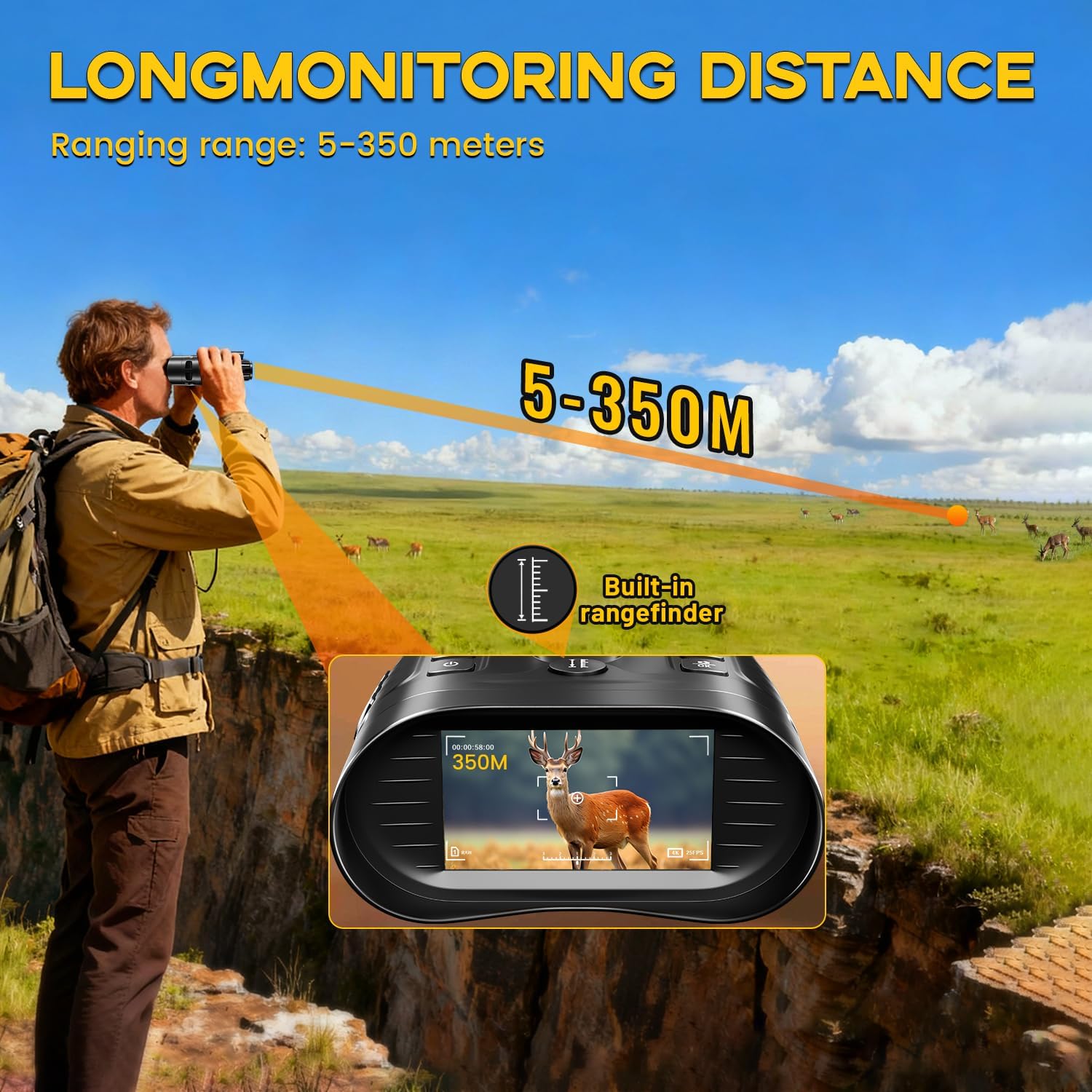 4K Night Vision Binoculars with Range Finder for Adults – Infrared Night Vision Goggles with 8× Zoom, 36MP Photo & 4K Video Recording – for Hunting, Camping, Wildlife & Home Security