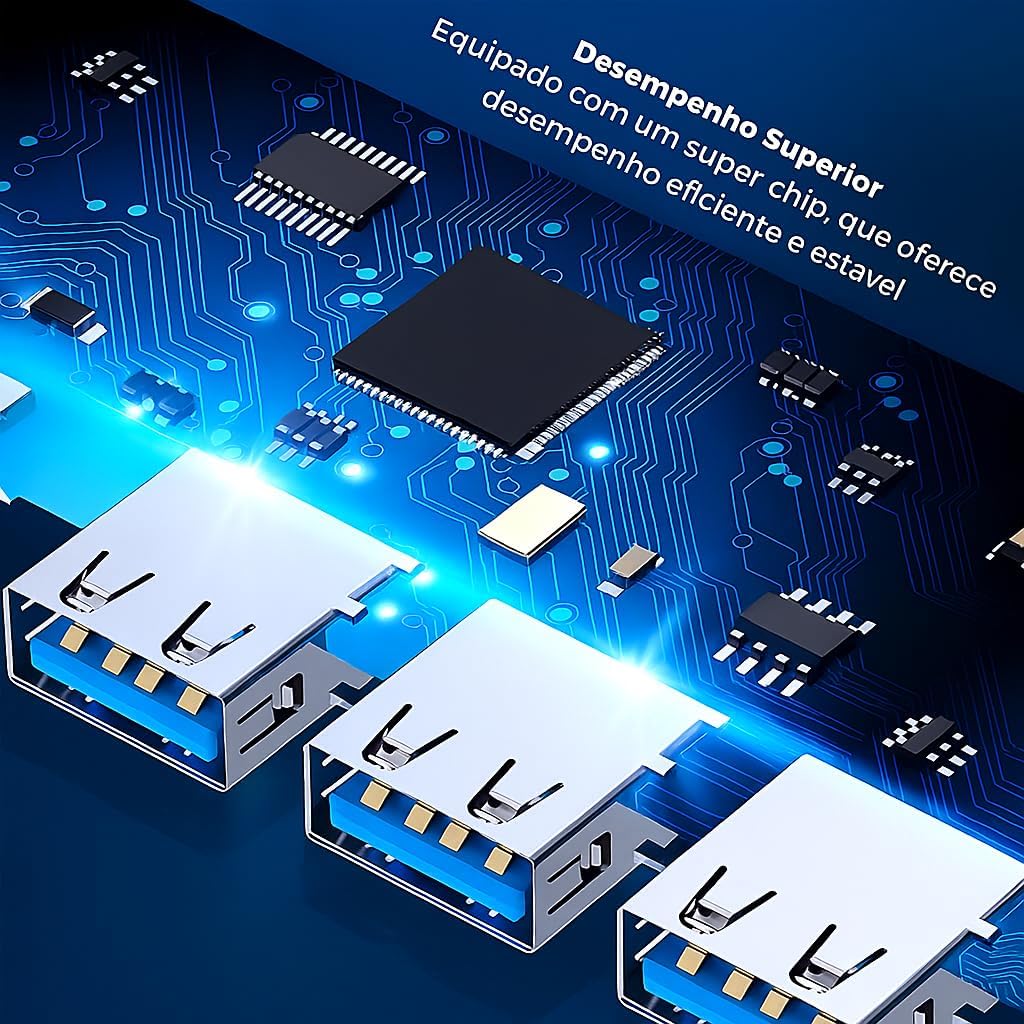 Hub USB 3.0 | 4 Portas até 5 Gbps - para HD Externo, Pen Drive, Impressora, Teclado e Mouse | Extensor Adaptador Compatível com Dock Station, Notebook e Computador - Acabamento em Alumínio (USB-A)