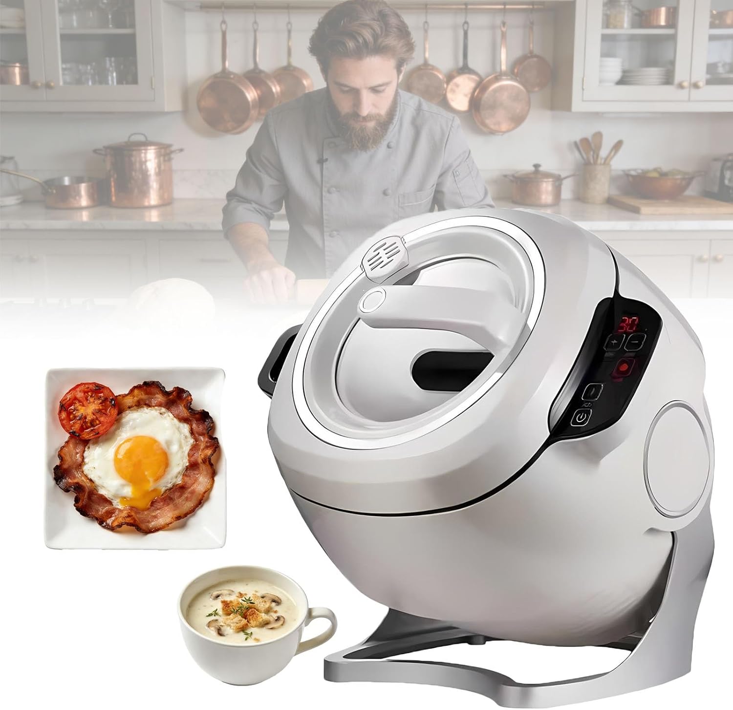 Automatic Cooking Machine 6L with 360° Rotating Wok, Stir Fry Equipment for Fried Rice Stewing and Daily Home Kitchen Use