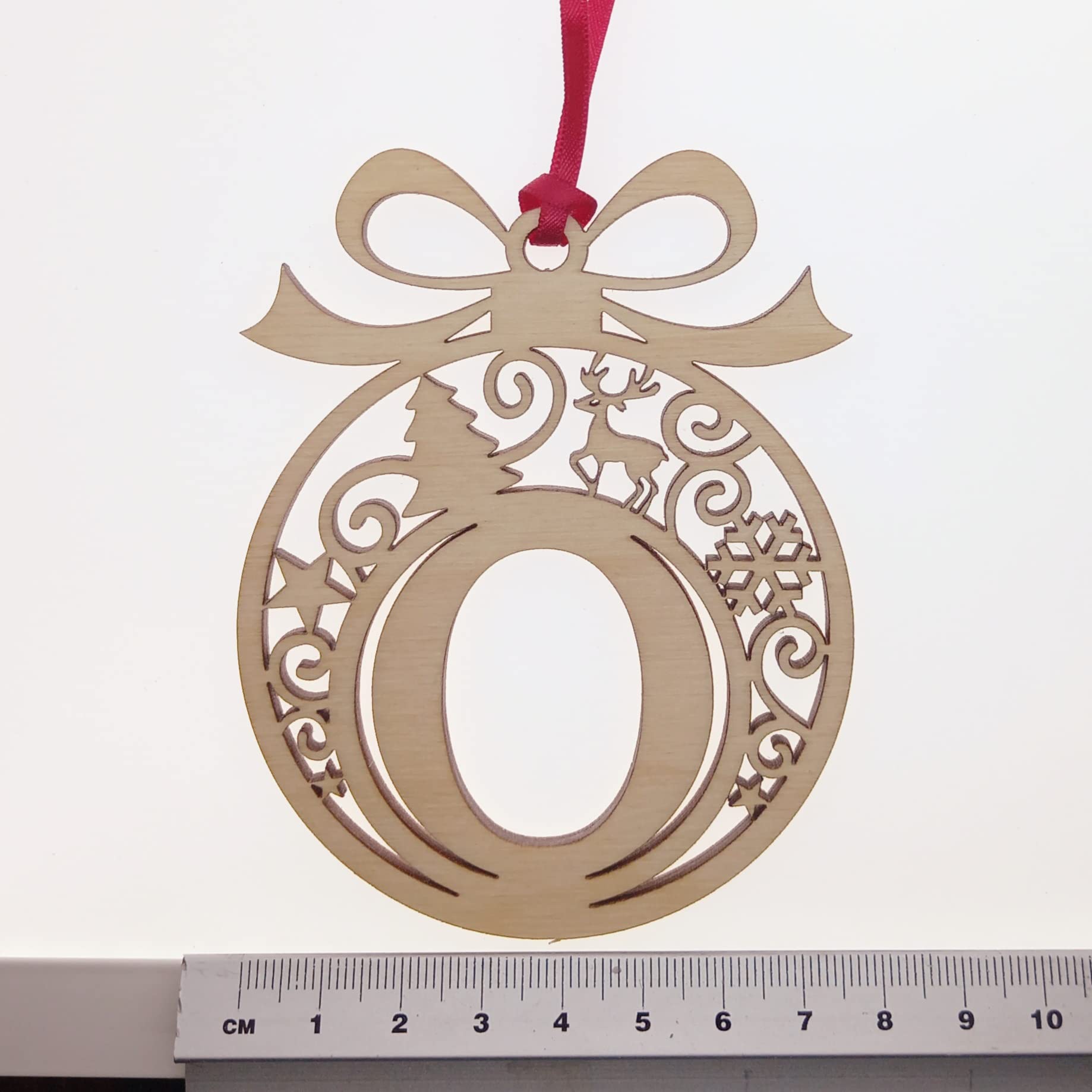 Personalised Christmas tree bauble decoration pendant ornament: Letter O, Natural Wood, Small - Image 2