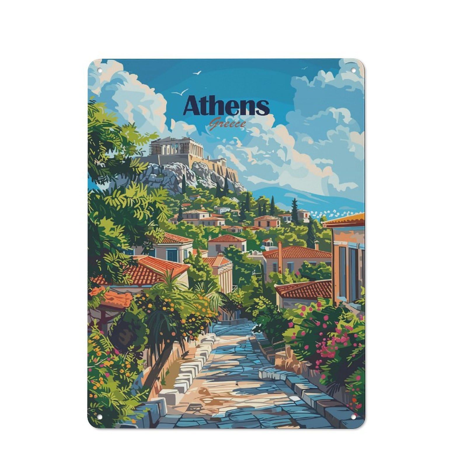 Junmoney Athens Greece Travel Classic Decorative Tin Plaque 40X30cm Featuring Novelty Wall Art For Home, Shop, Pub Or Studio Wall