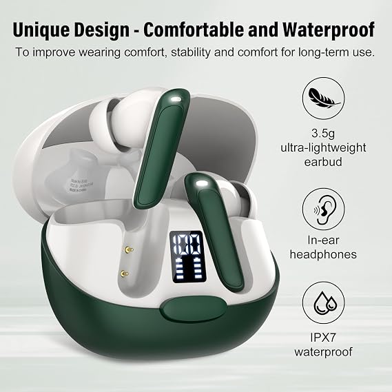 AI Translation Earbuds, Real-Time Bluetooth5.3 Translator Earbuds,Darkgreen | 48H, Support 164 Languages with AI App, 3-in-1 Ear Buds with ENC Mic, 5 Translation Modes Earphones Travel/Business/Learning