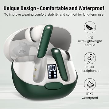 AI Translation Earbuds, Real-Time Bluetooth5.3 Translator Earbuds,Darkgreen | 48H, Support 164 Languages with AI App, 3-in-1 Ear Buds with ENC Mic, 5 Translation Modes Earphones Travel/Business/Learning