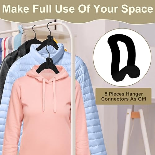 Miniatura 2 de UniqNest Paquete de 60 perchas de terciopelo negro, perchas de fieltro negro de 16.5 pulgadas antideslizantes que ahorran espacio, perchas para