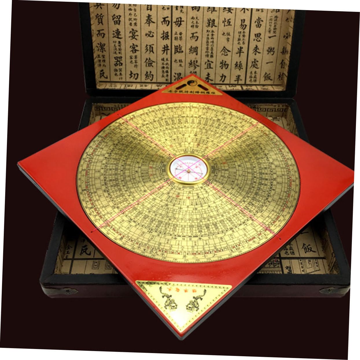 Brújula China Pequeña de Metal Rojo, Estilo Retro Tradicional | Adorno Taoísta Antiguo, Hierro y Cobre, Ligera para Hiking y Colección