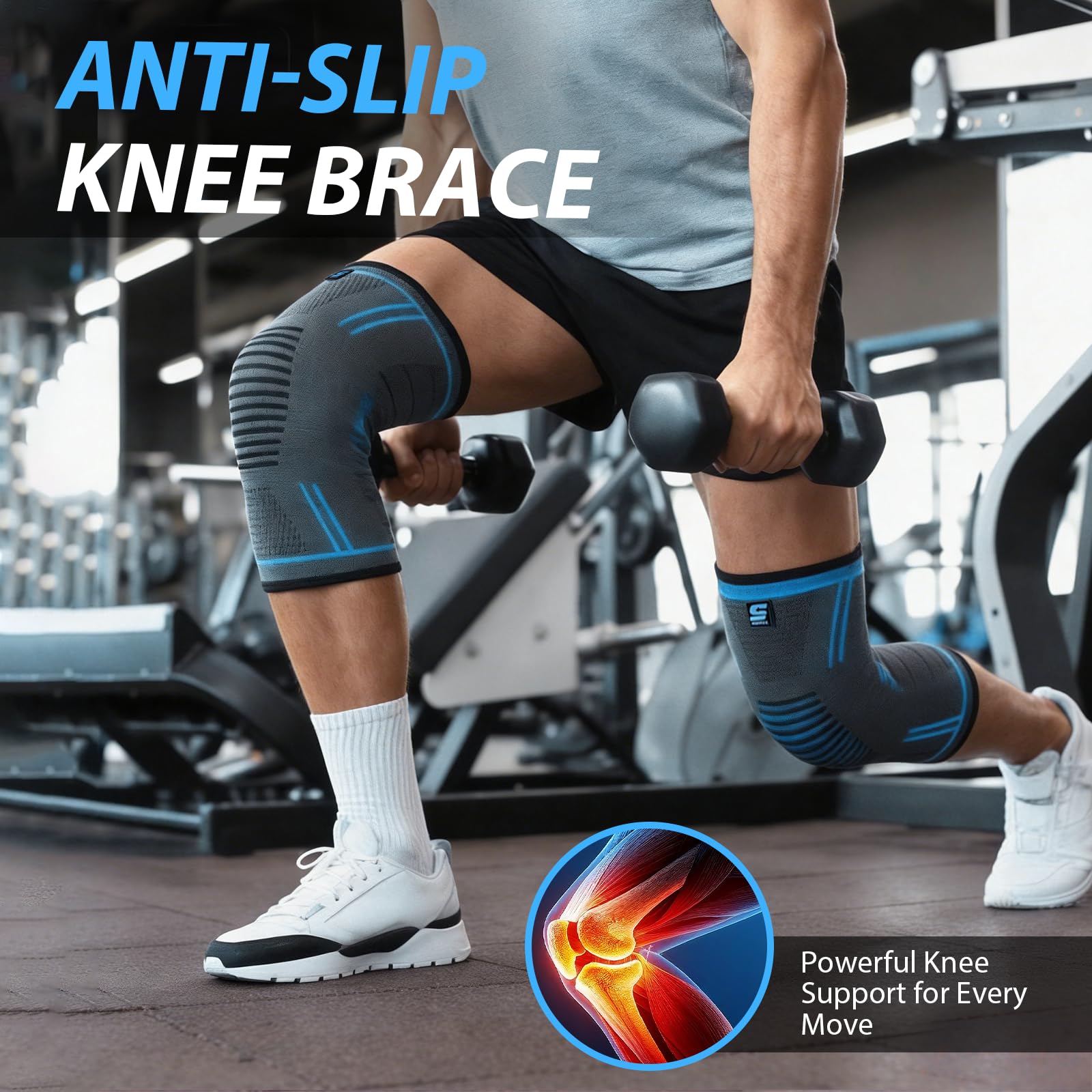 Pack de 2 Rodilleras, Antideslizante Rodilleras Crossfit, Aliviar el Dolor Articular, Knee Brace, Transpirable Rodillera para Gym, Voleibol, Baloncesto, Correr, Bicicleta, Unisex (Línea Azul-XL) - 3