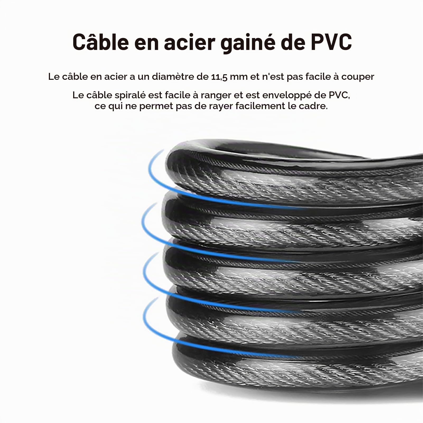 Antivol Vélo 1,2m Câble Alarme 110dB Serrure Chaîne Sécurité Renforcée pour Bicyclettes et Scooters Verrouillage Double