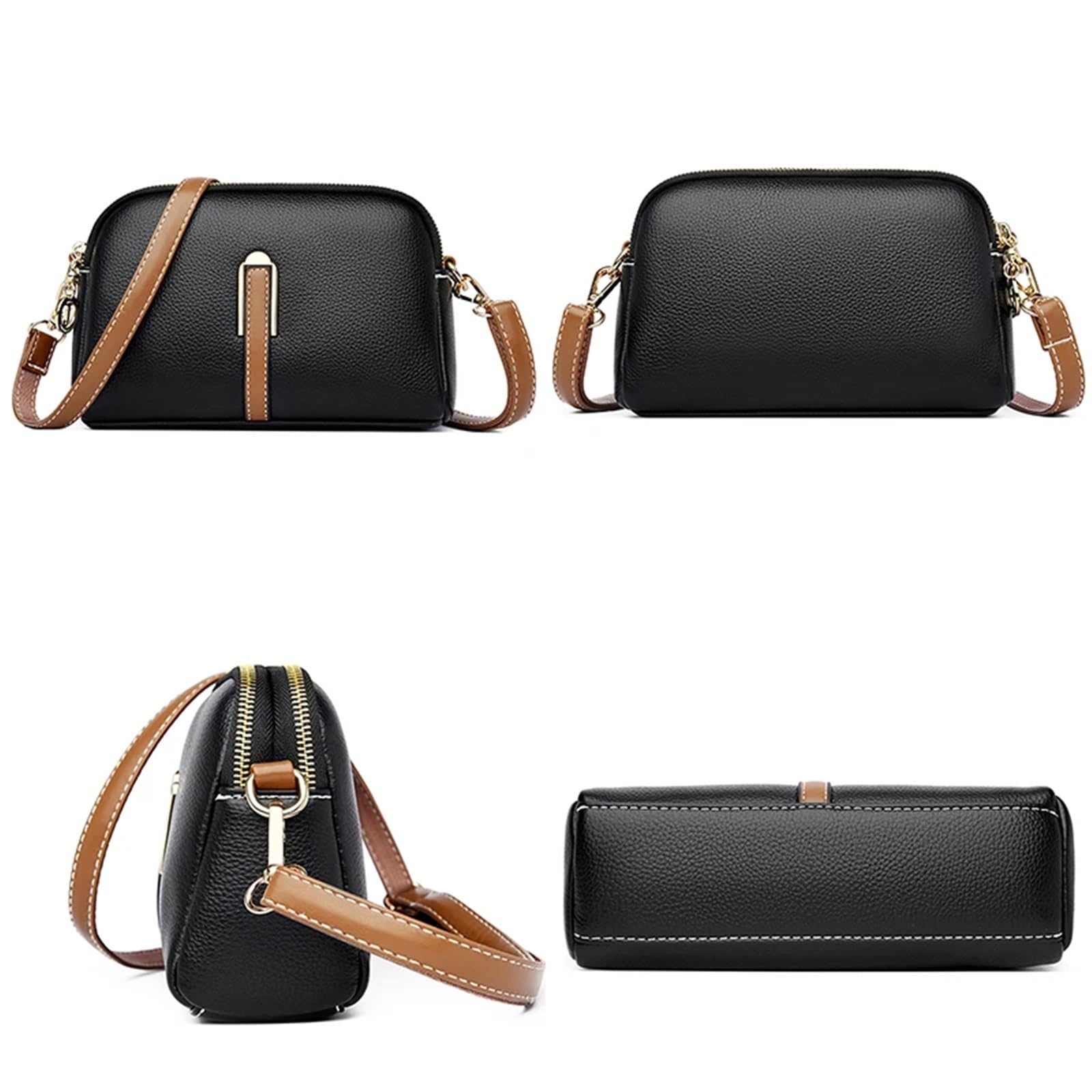 Bandolera de Cuero Genuino for Mujer, Bolso con Solapa de Diseñador de Bolsos, bandoleras for Mujer Adecuado para Viajar, Fiesta, Trabajo(Khaki)