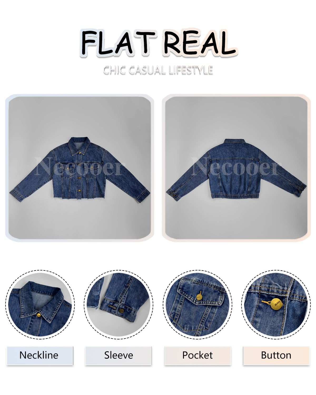 Necooer Giacca da donna oversize Boyfriend incrociata in denim, leggera ed elasticizzata