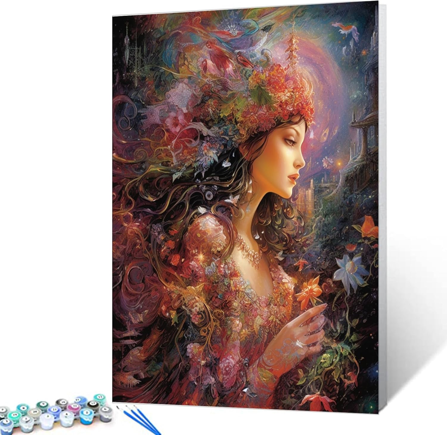 Tucocoo Girl Paint by Numbers Kits with Brushes and Acrylic Pigment on Canvas Painting for Adults, Unique Beautiful Fairy Woman Arts Crafts Project for Home Wall Decor Gifts 16''x20'' (DIY Framed)