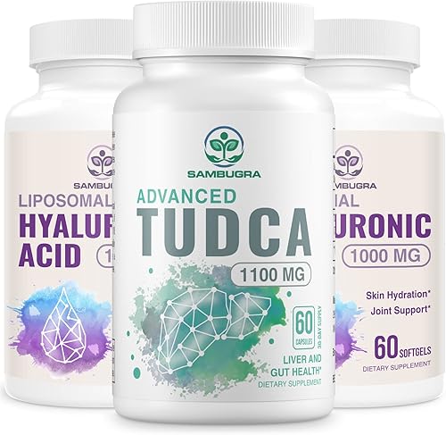 TUDCA - Suplementos hepáticos de 1100 mg y suplementos de ácido hialurónico liposomal de 1000 mg, suplemento de alta biodisponibilidad (paquete de 3)