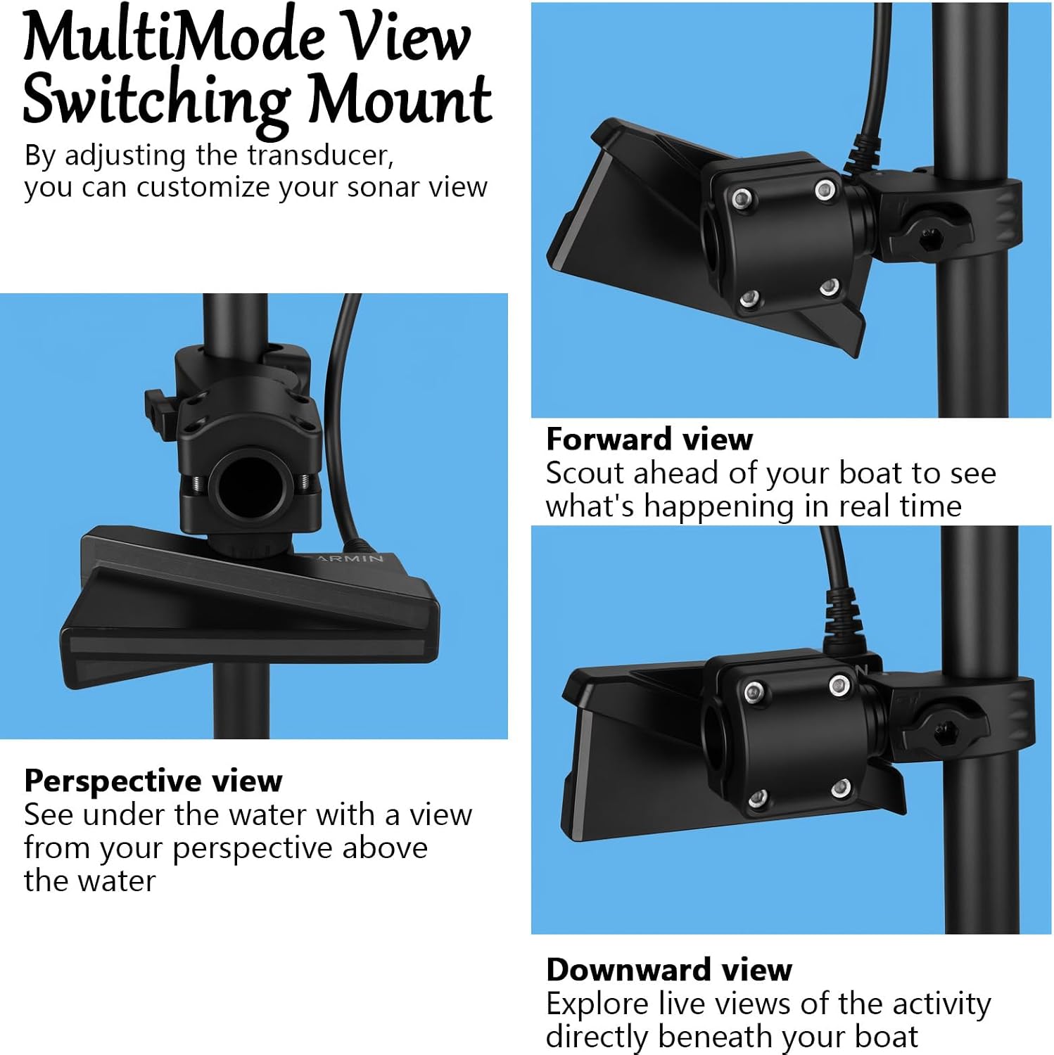 Small Clamp 0 Degree LiveScope Pole Mount Compatible with LVS34,MultiMode Transducer Mount for Pole & Trolling Motor Shaft
